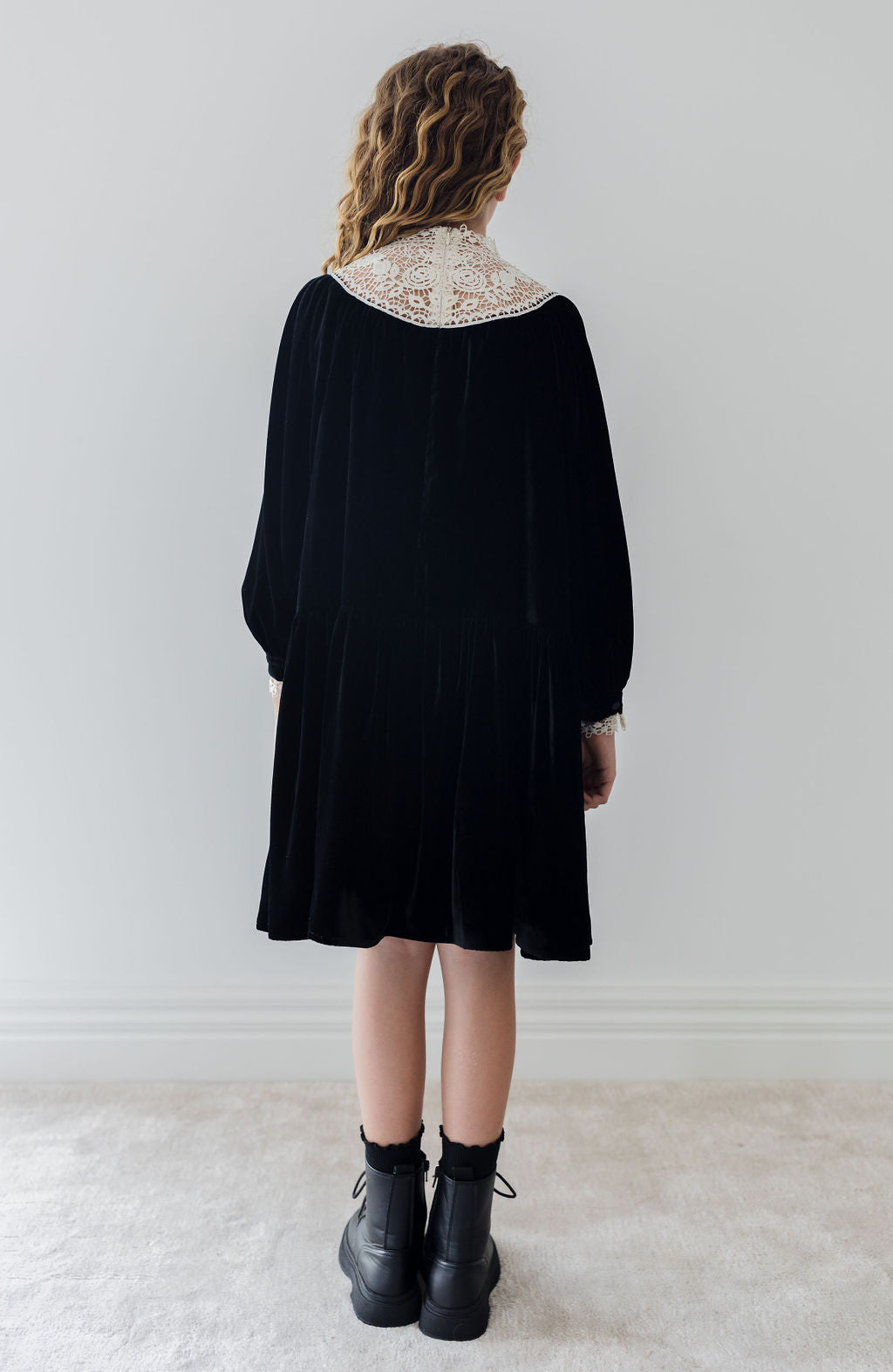 Lace Yoke Velvet Dress