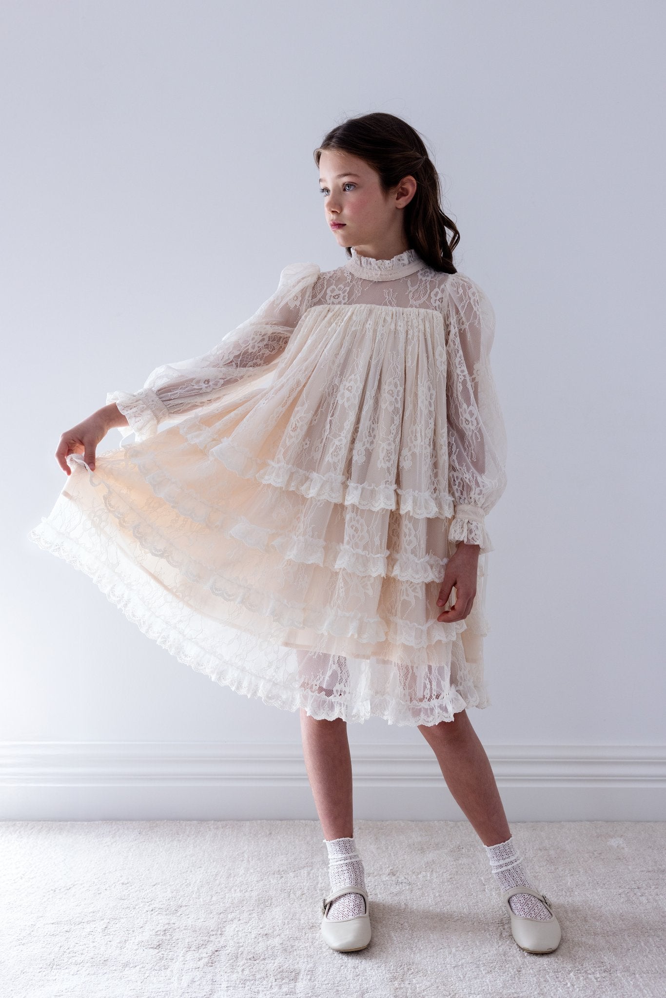 Allover Lace Ruffle Dress