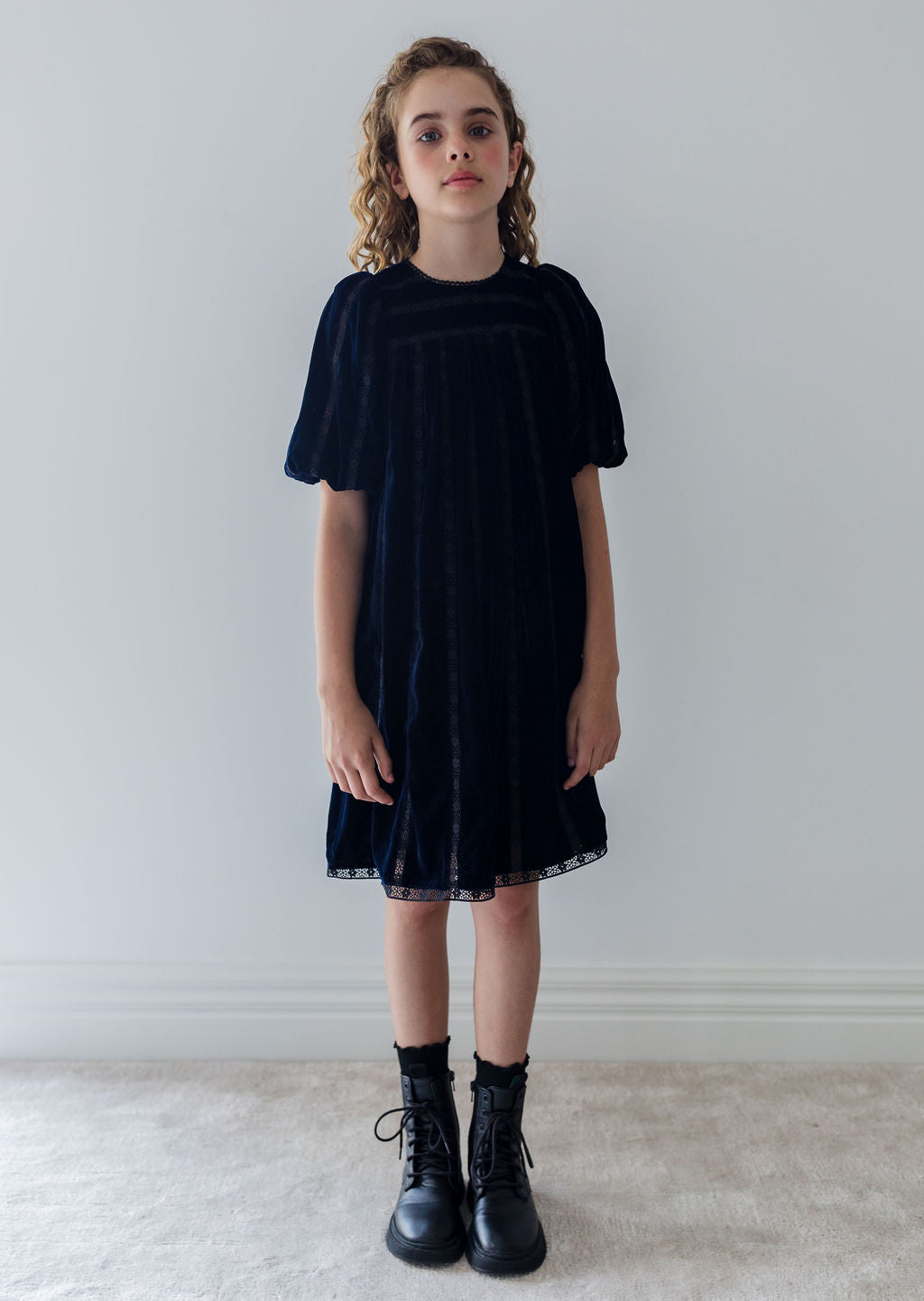 Vertical Lace Velvet Dress