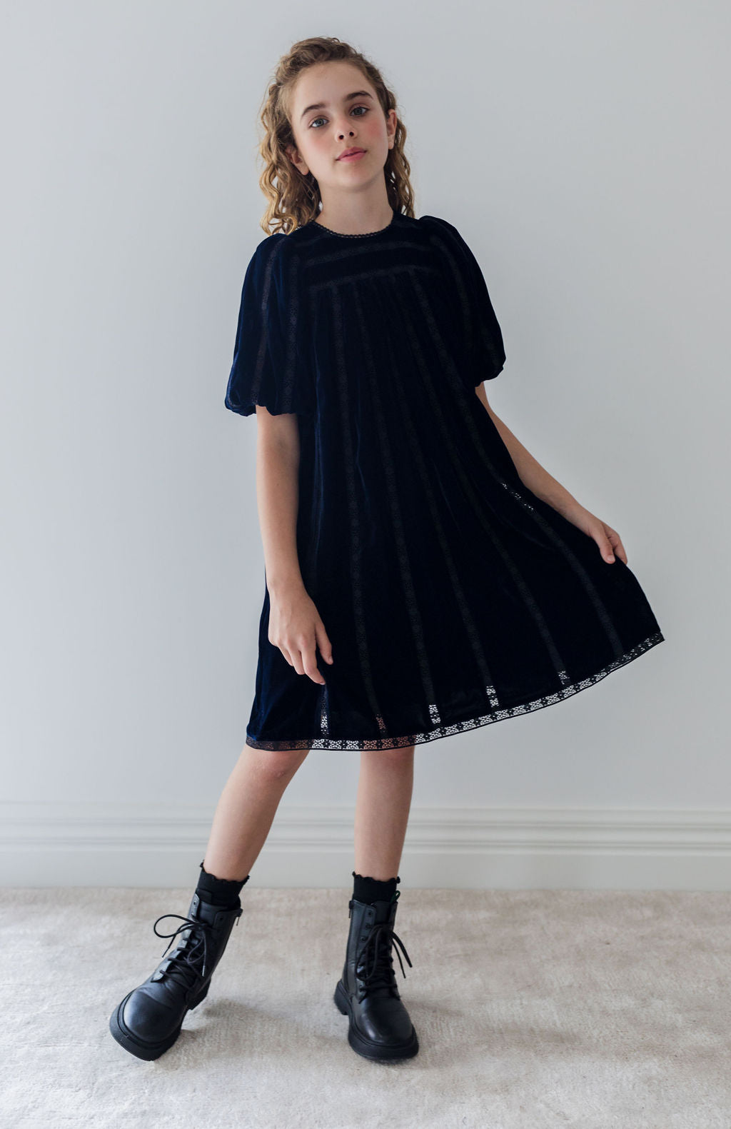 Vertical Lace Velvet Dress