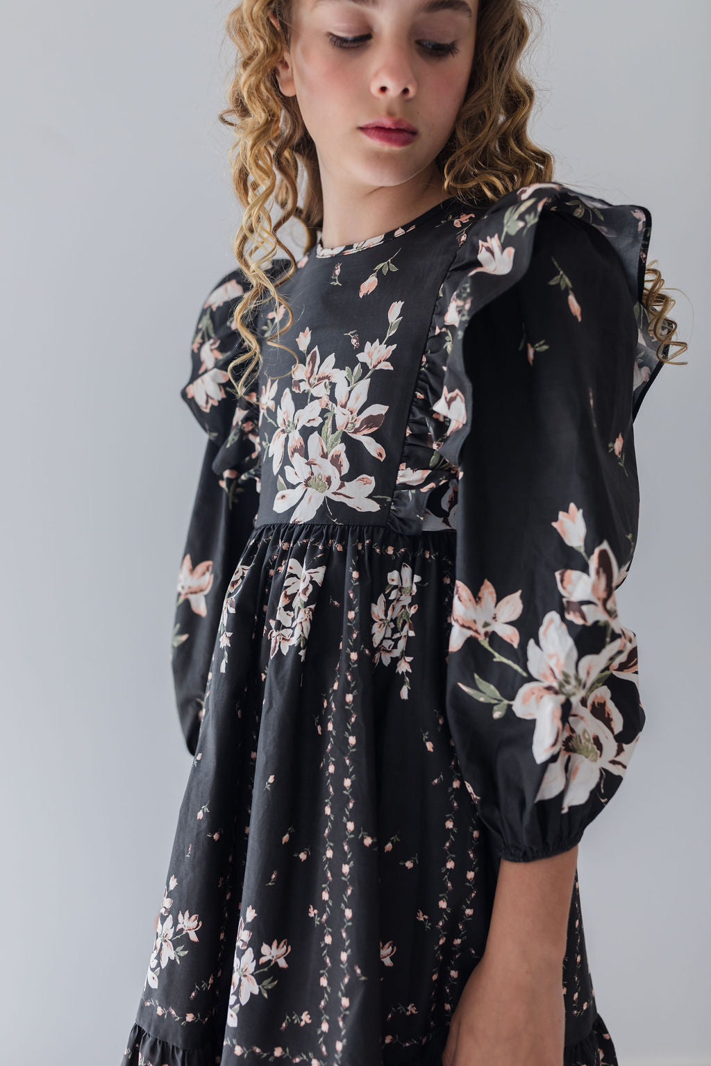 Black Border Print Poplin Dress