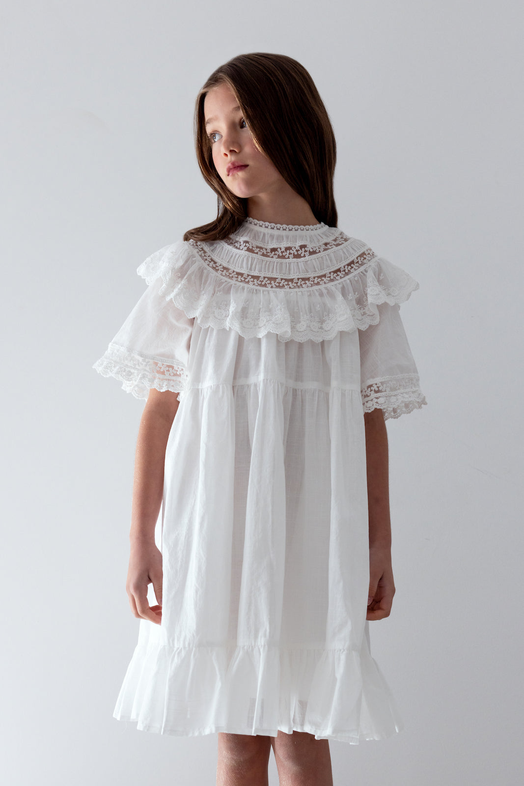 Lace Trim Collar Smock Dress