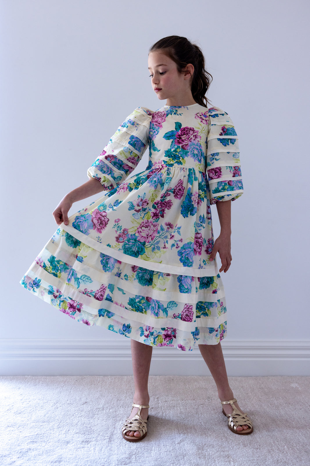 Jewel Print Voile Pleat Dress