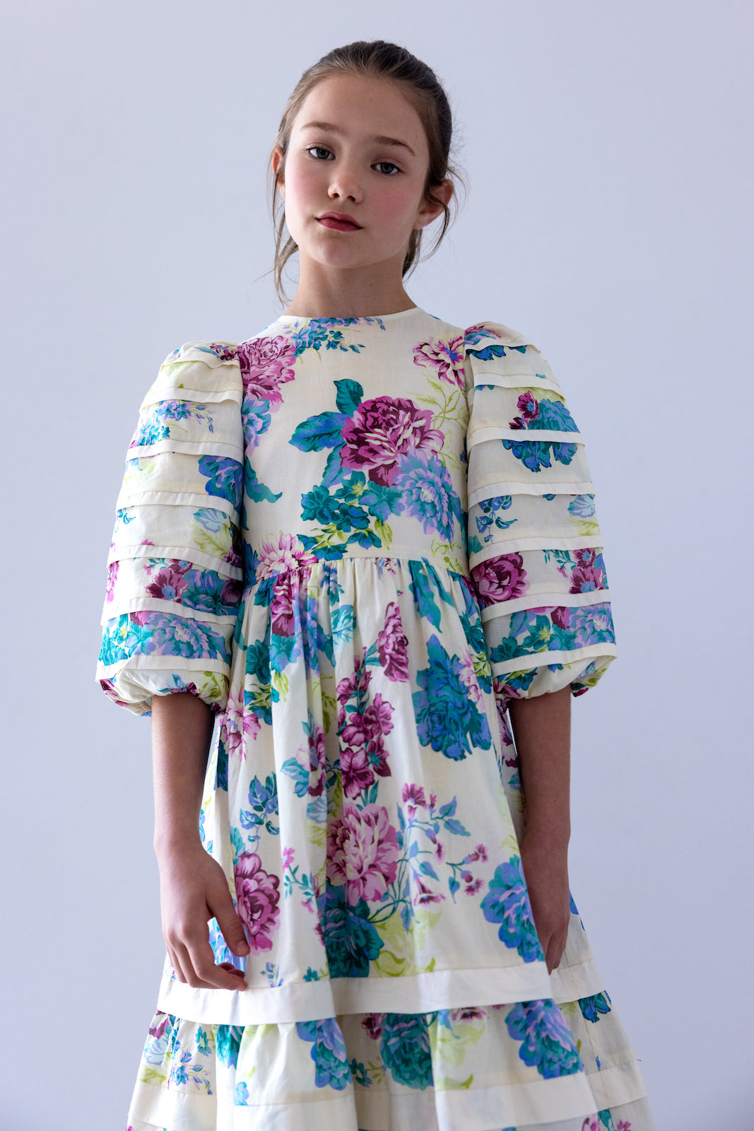 Jewel Print Voile Pleat Dress