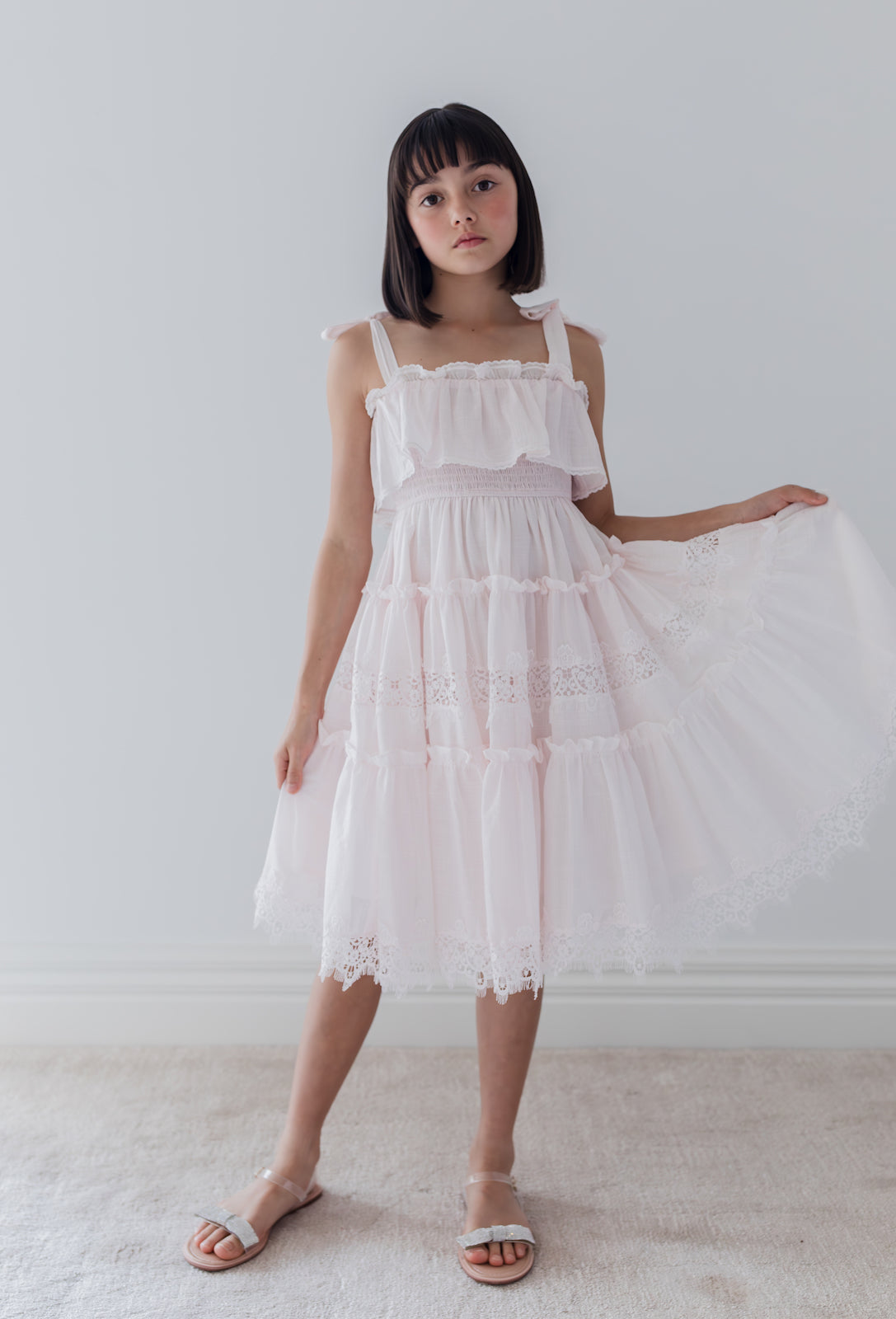 Ice Pink Shirred Bodice Dress