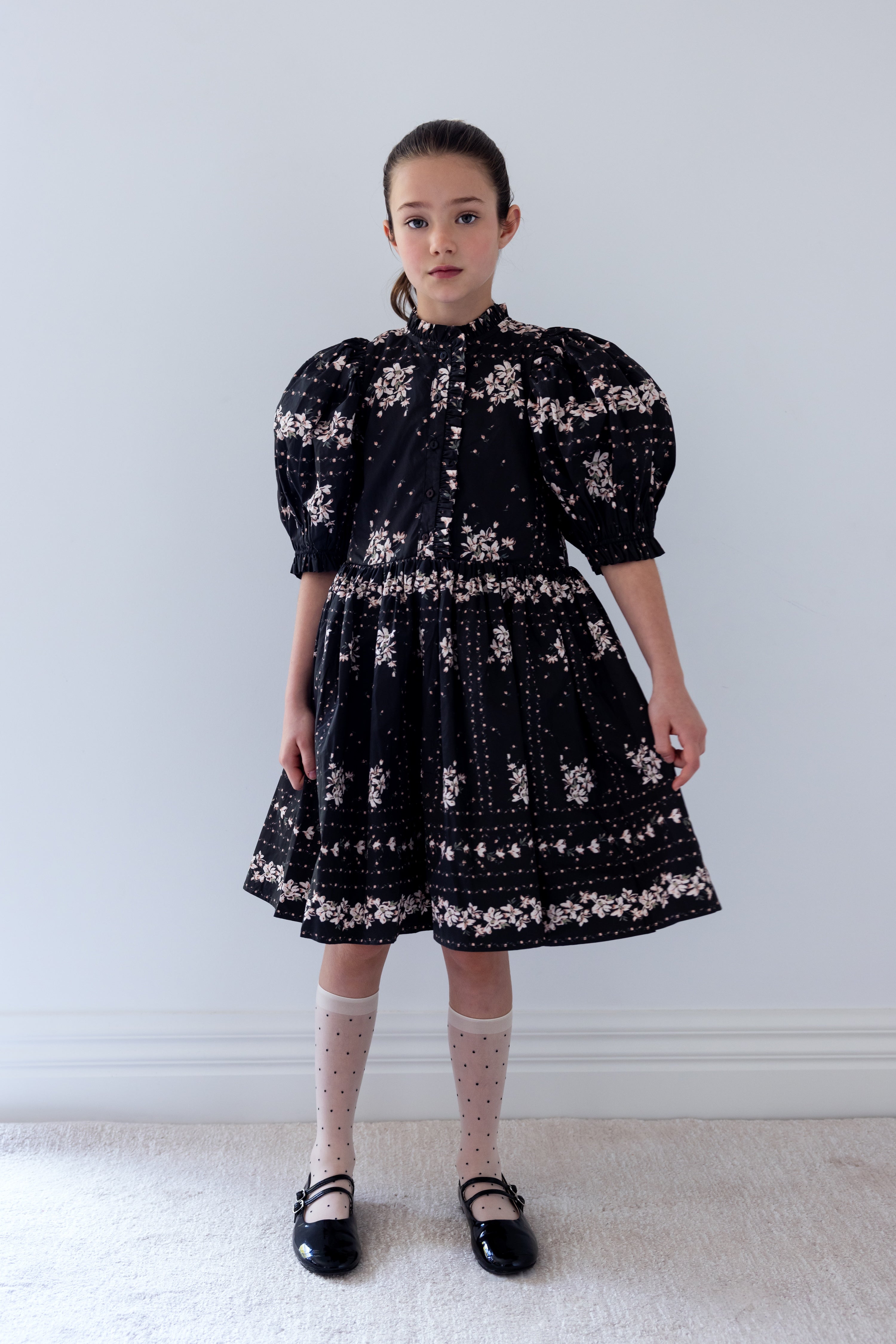 Black Mini Border Print Poplin Dress