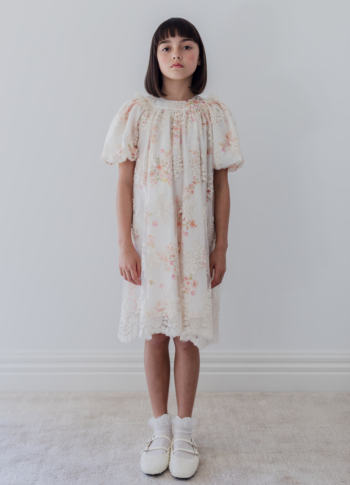 Vintage Embroidered Overlay Ditsy Dress