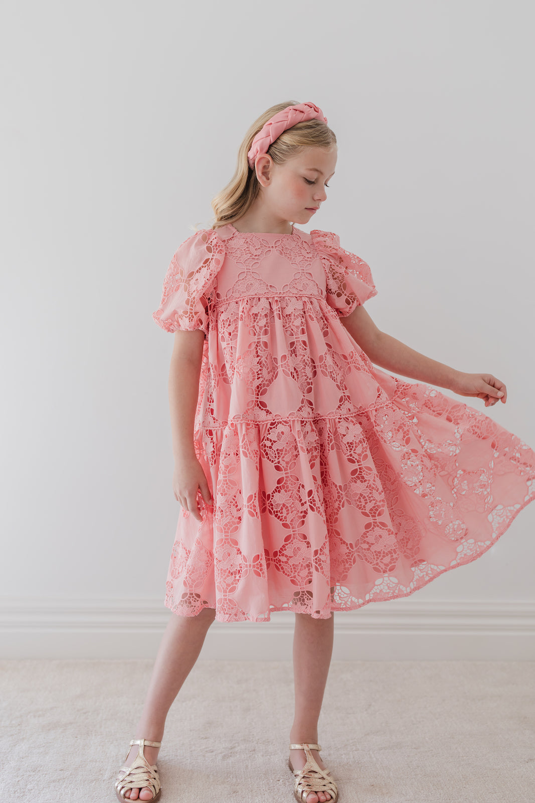 Elbow Sleeve Blossom Cut Out Dress