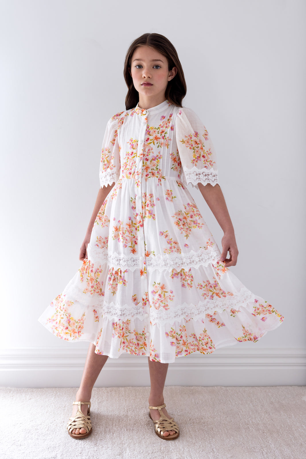 Disty Print Lace Shirt Dress