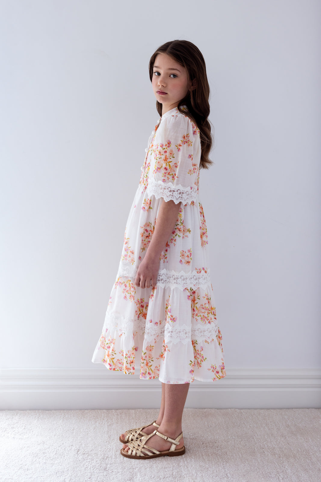 Disty Print Lace Shirt Dress