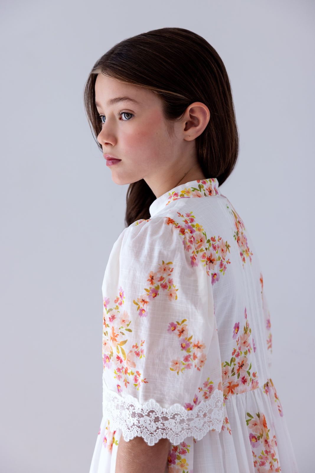 Disty Print Lace Shirt Dress