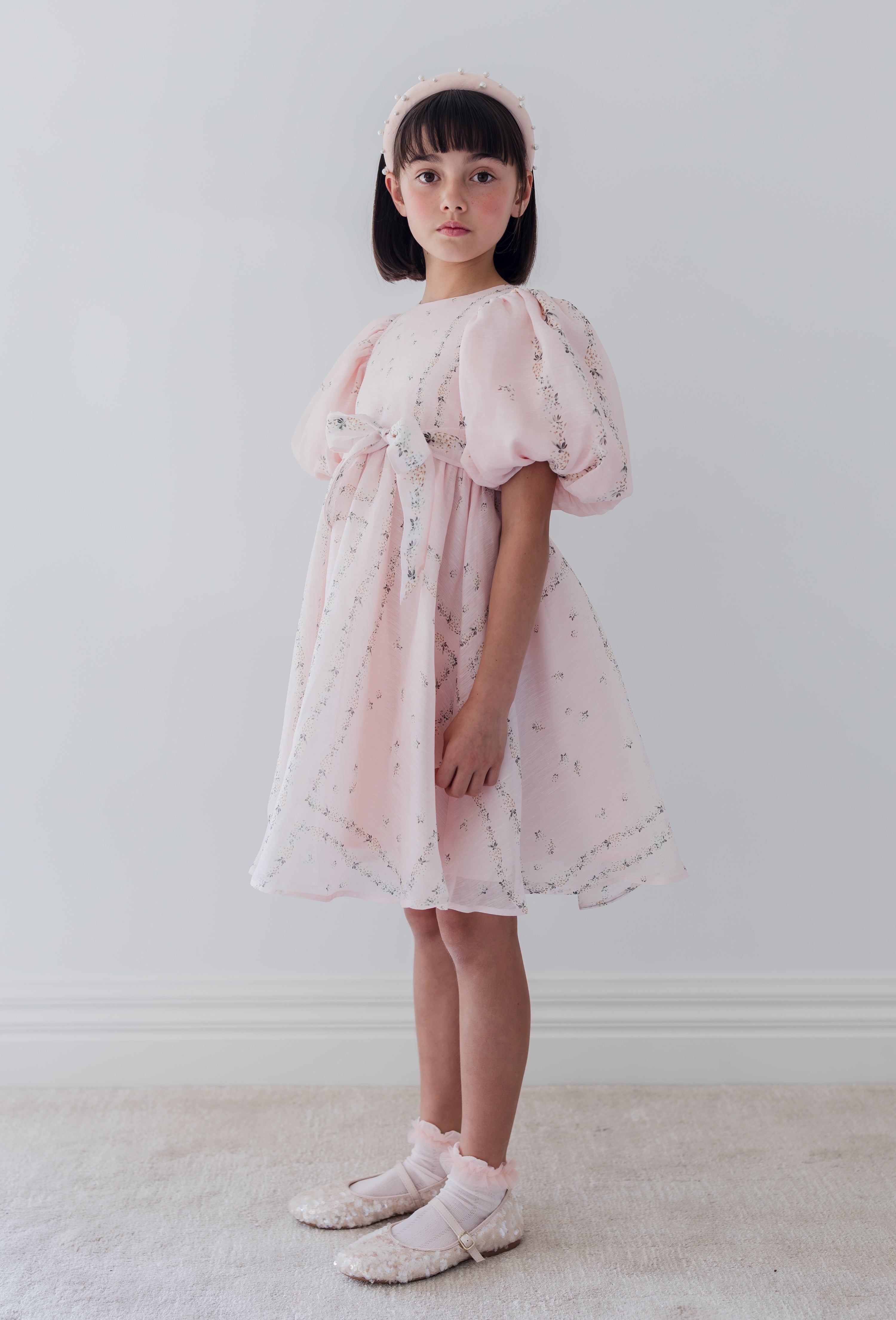 Delicate Border Print Silk Linen Dress