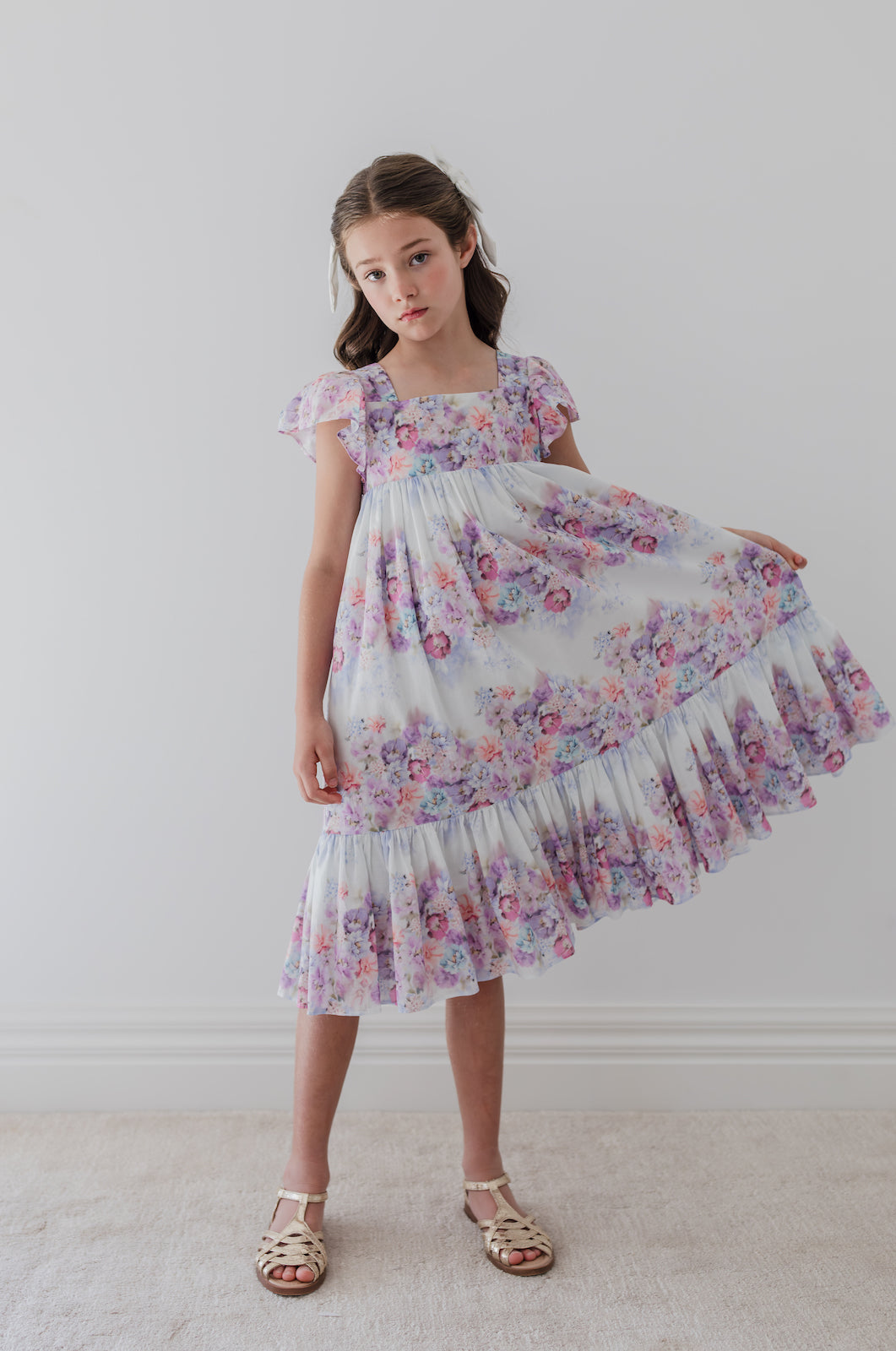 Lilac Floral Border Print Dress