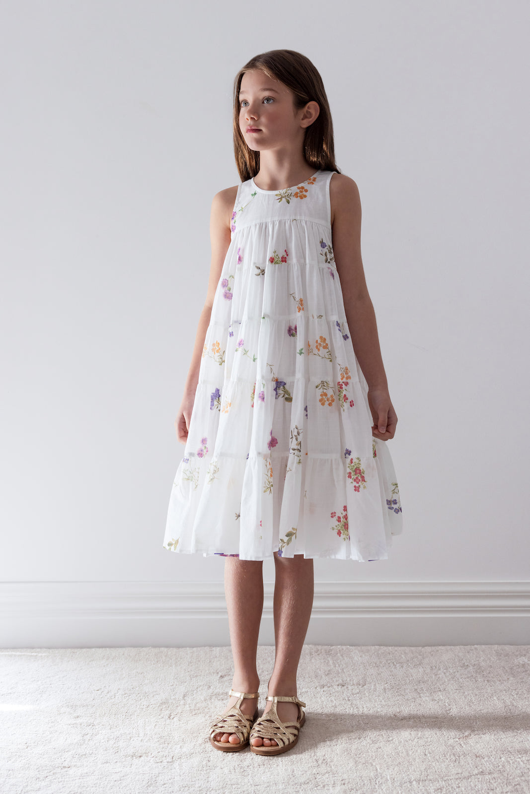 Floral Sketch Print Sleeveless Dress