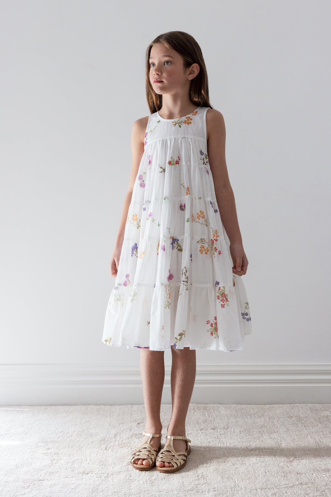 Floral Sketch Print Sleeveless Dress