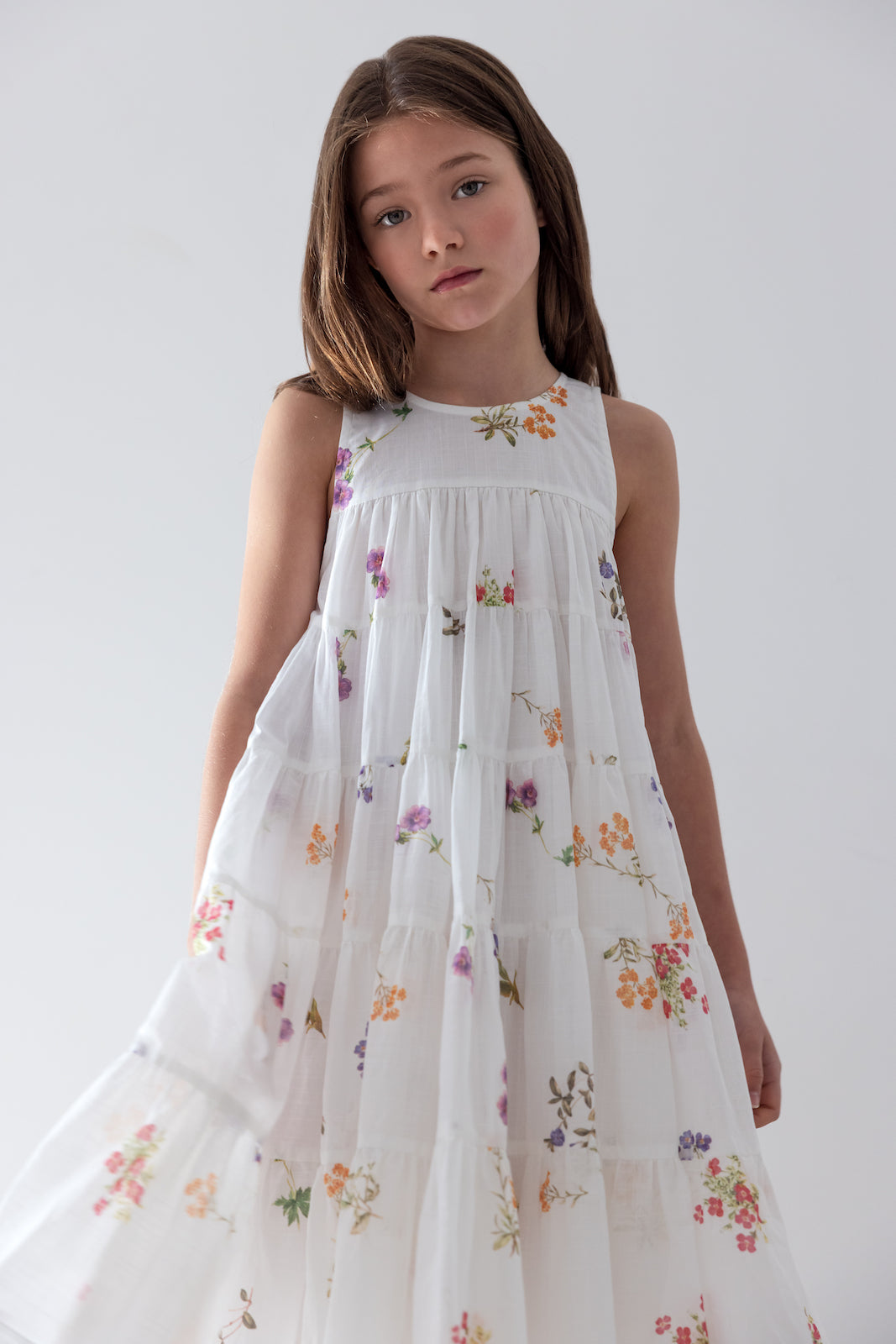 Floral Sketch Print Sleeveless Dress