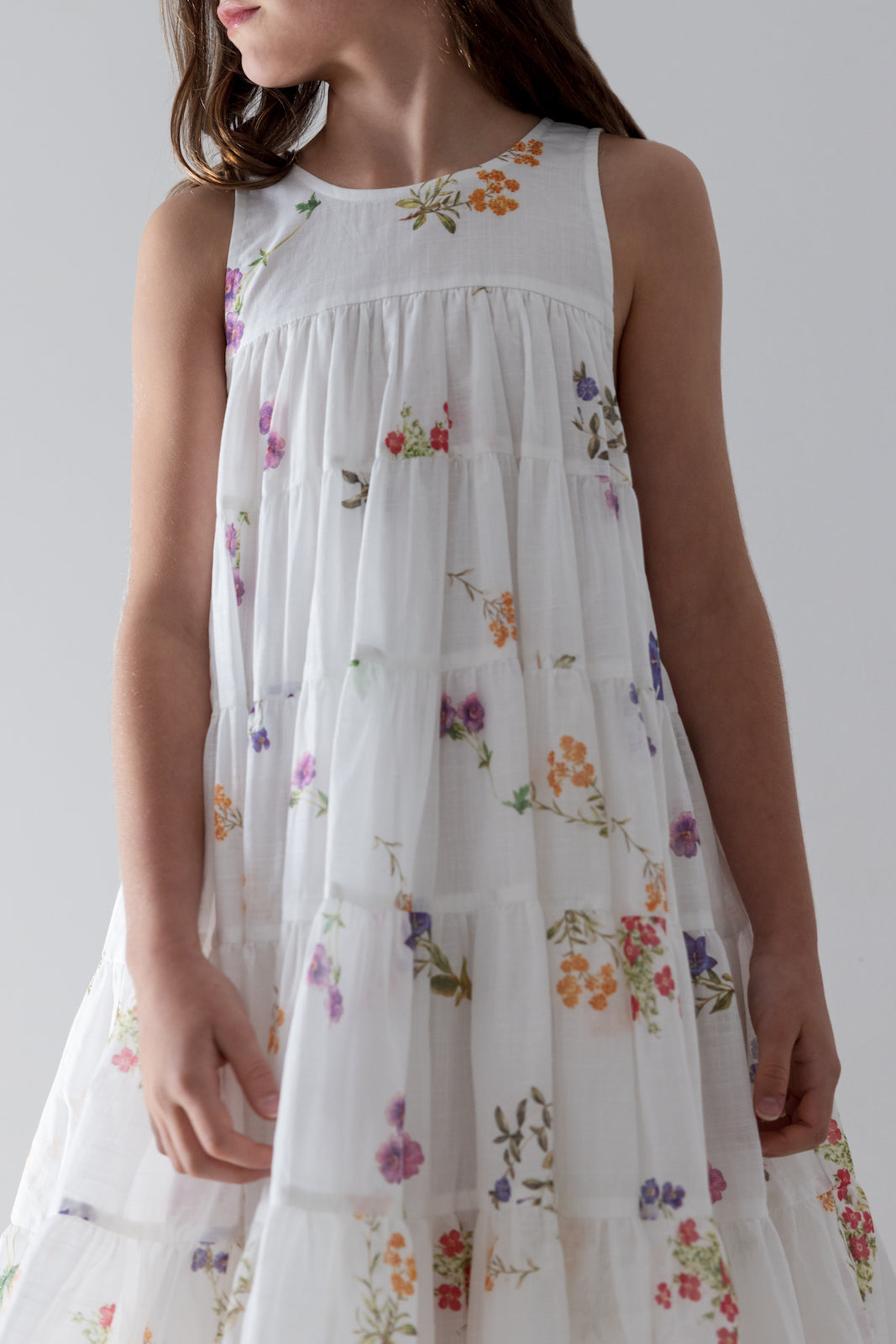 Floral Sketch Print Sleeveless Dress