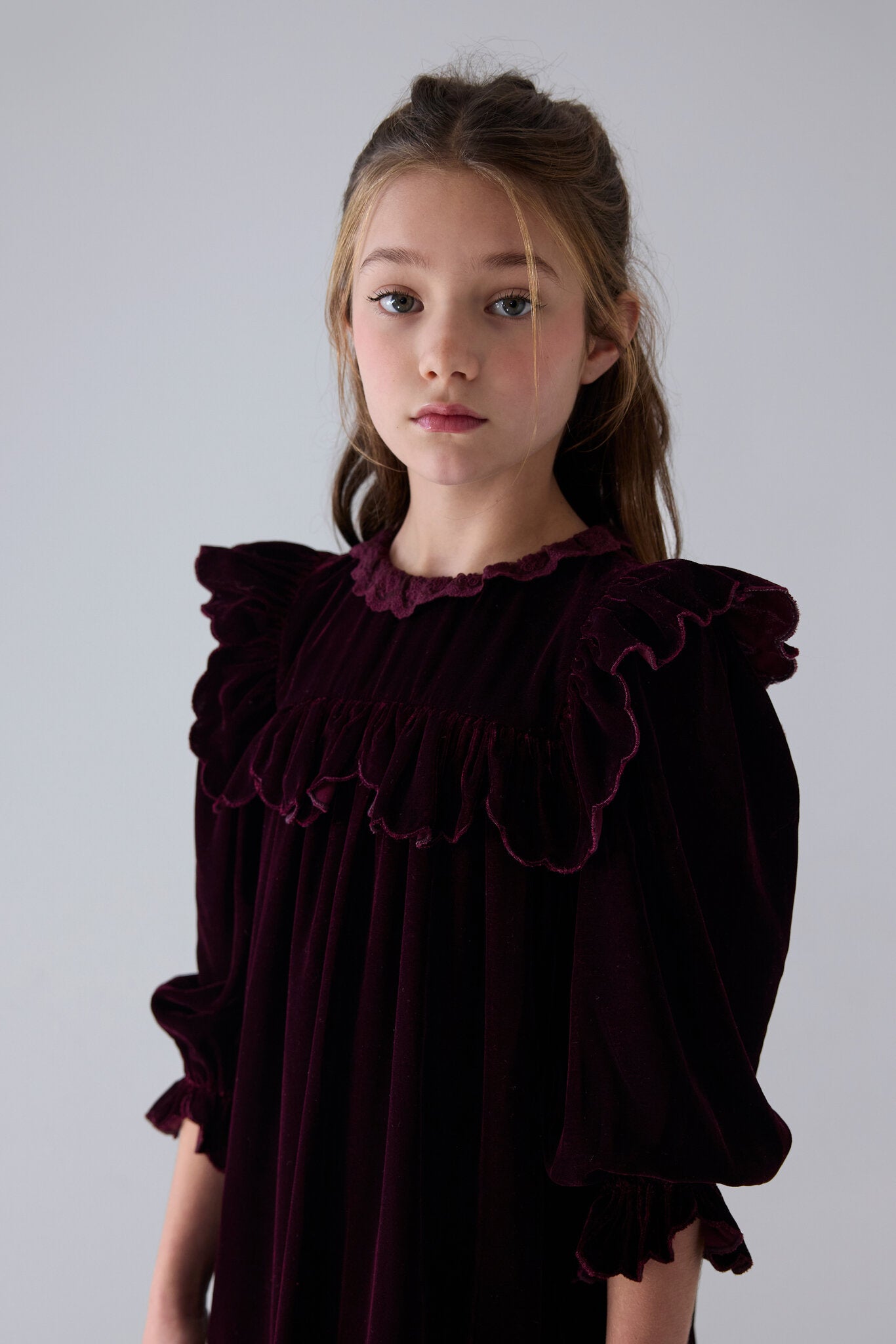 Dark Cherry Lace Trim Velvet Dress