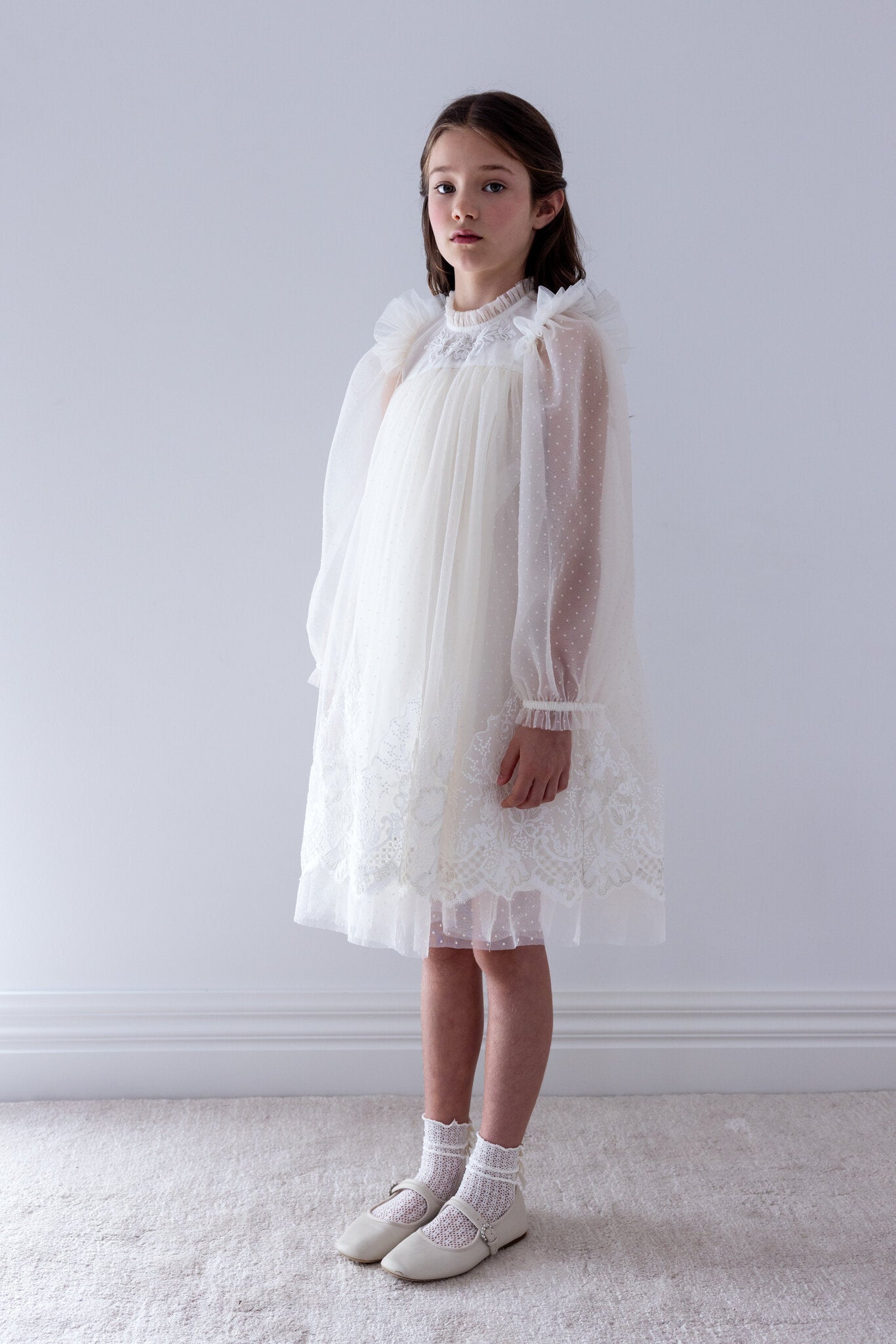 Lace Applique Hem Spot Tulle Dress