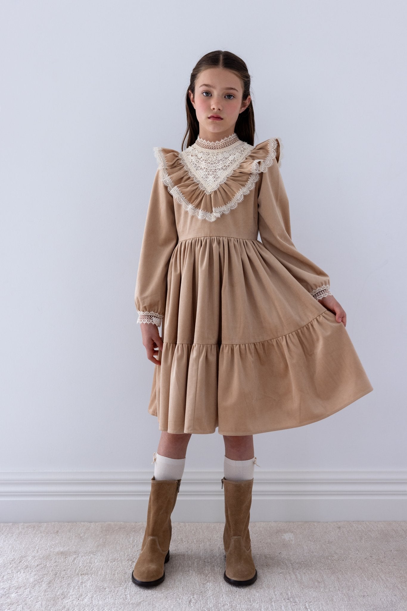 Vintage Lace Yoke Cord Dress