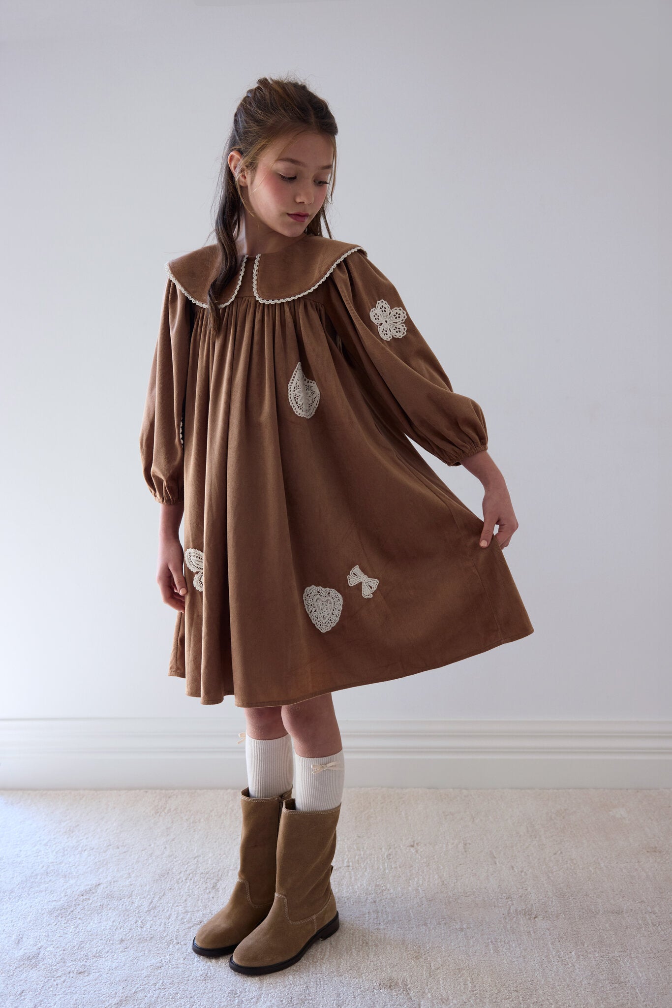 Scattered Applique Cord Dress (1501B)