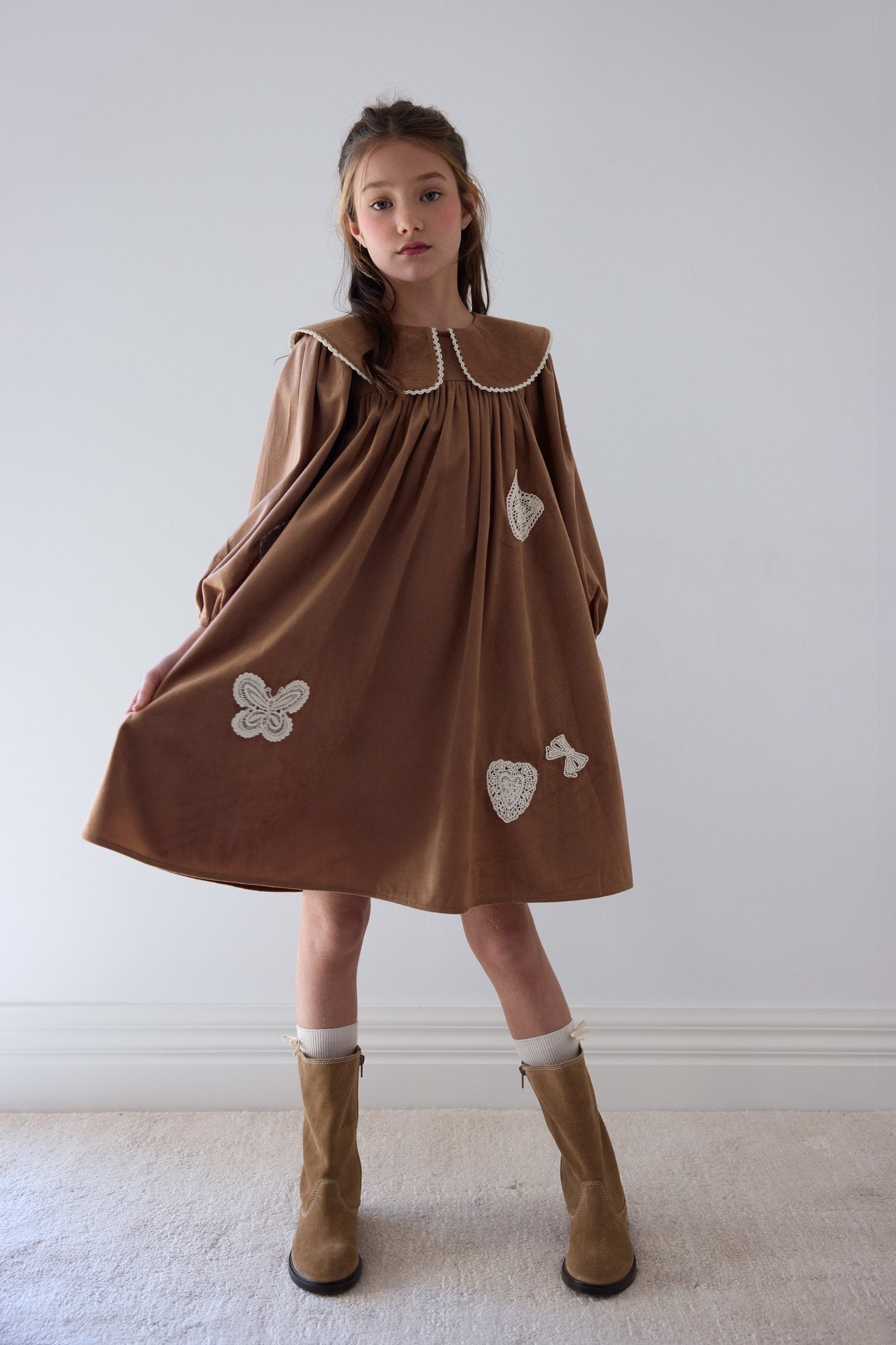 Scattered Applique Cord Dress (1501B)