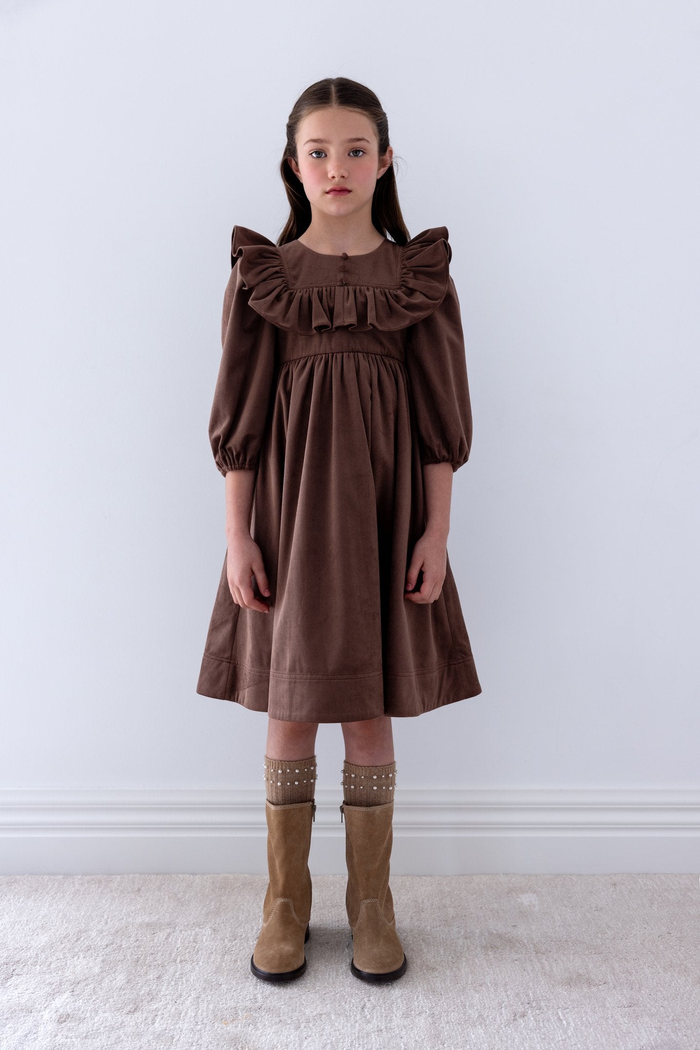 Ruffle Yoke Cord Dress