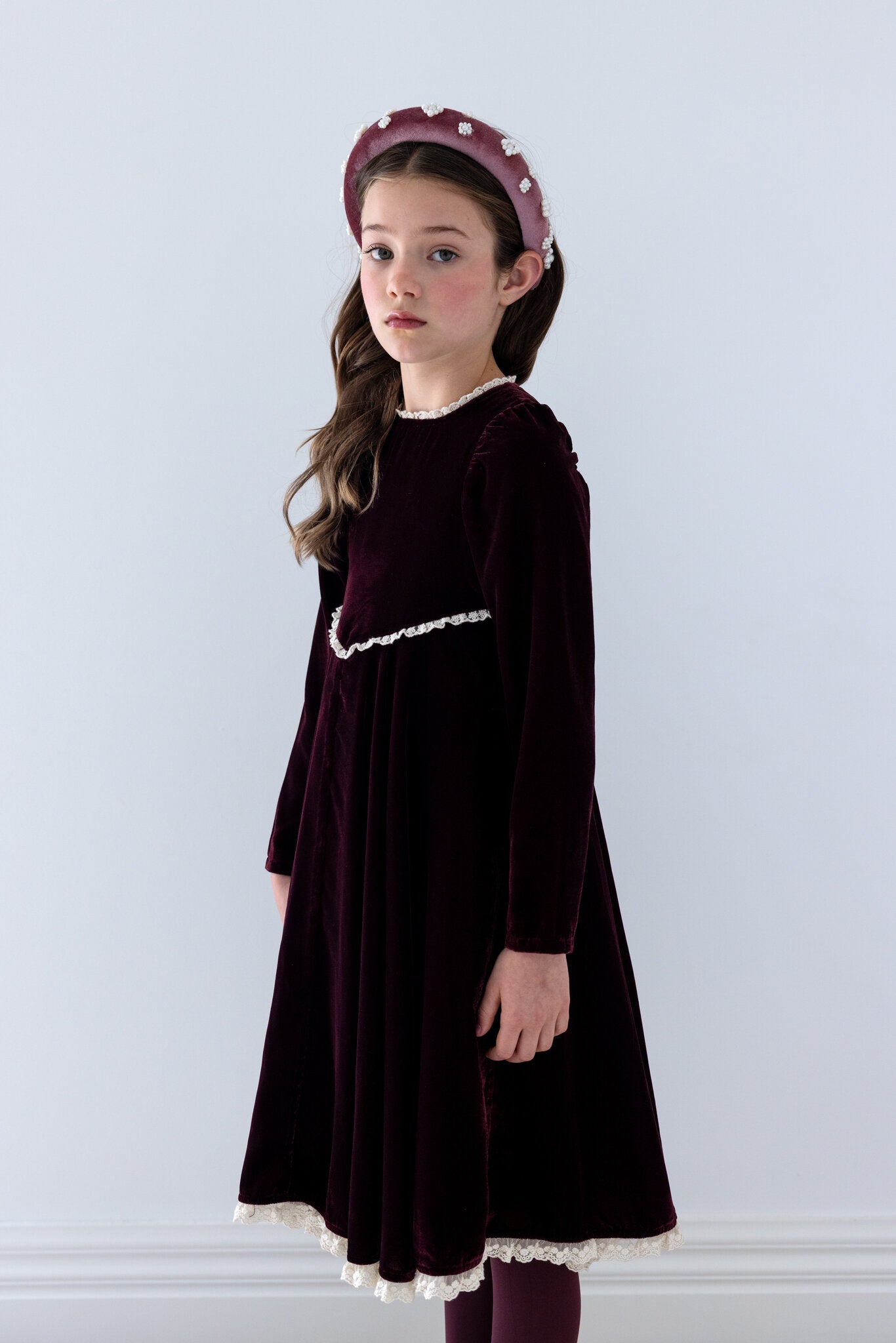Peep Lace Hem Velvet Dress