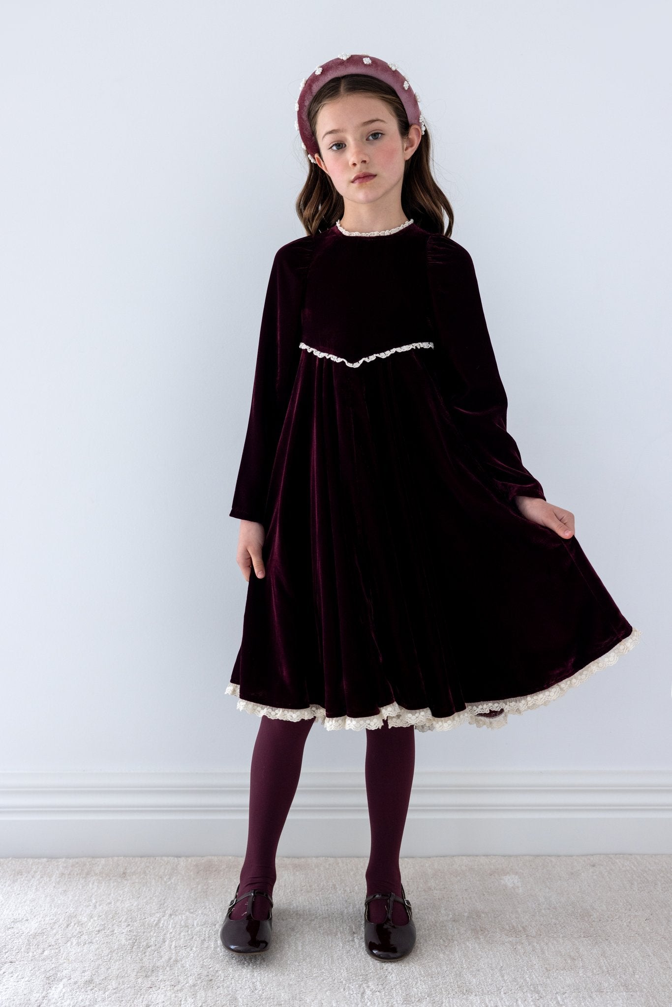 Peep Lace Hem Velvet Dress