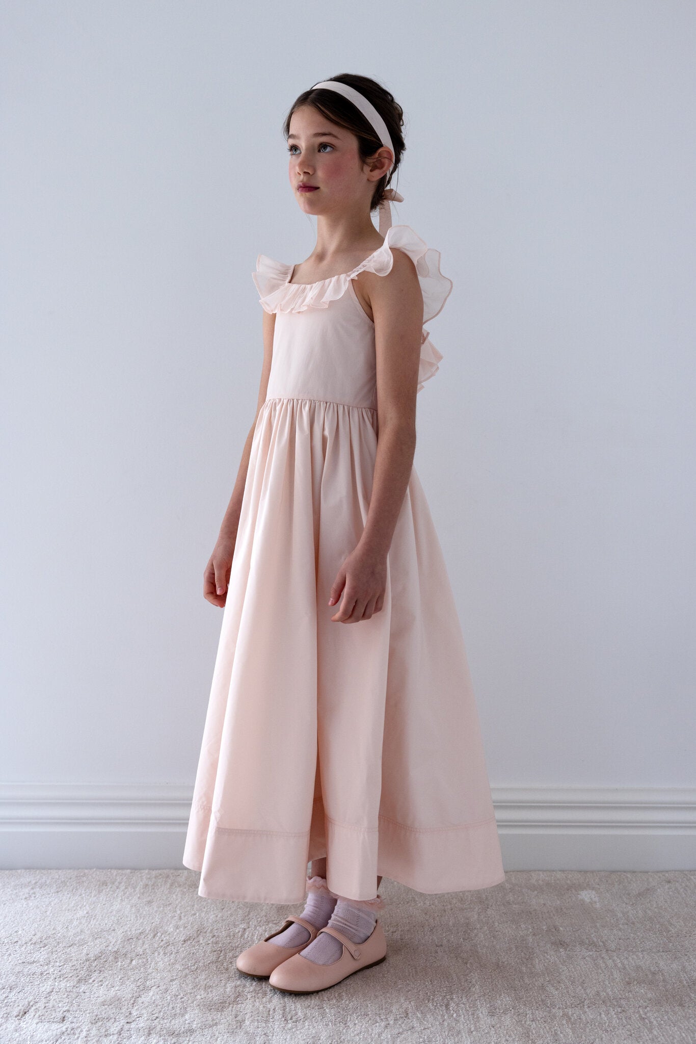 Organza Ruffle Neck Taffeta Dress