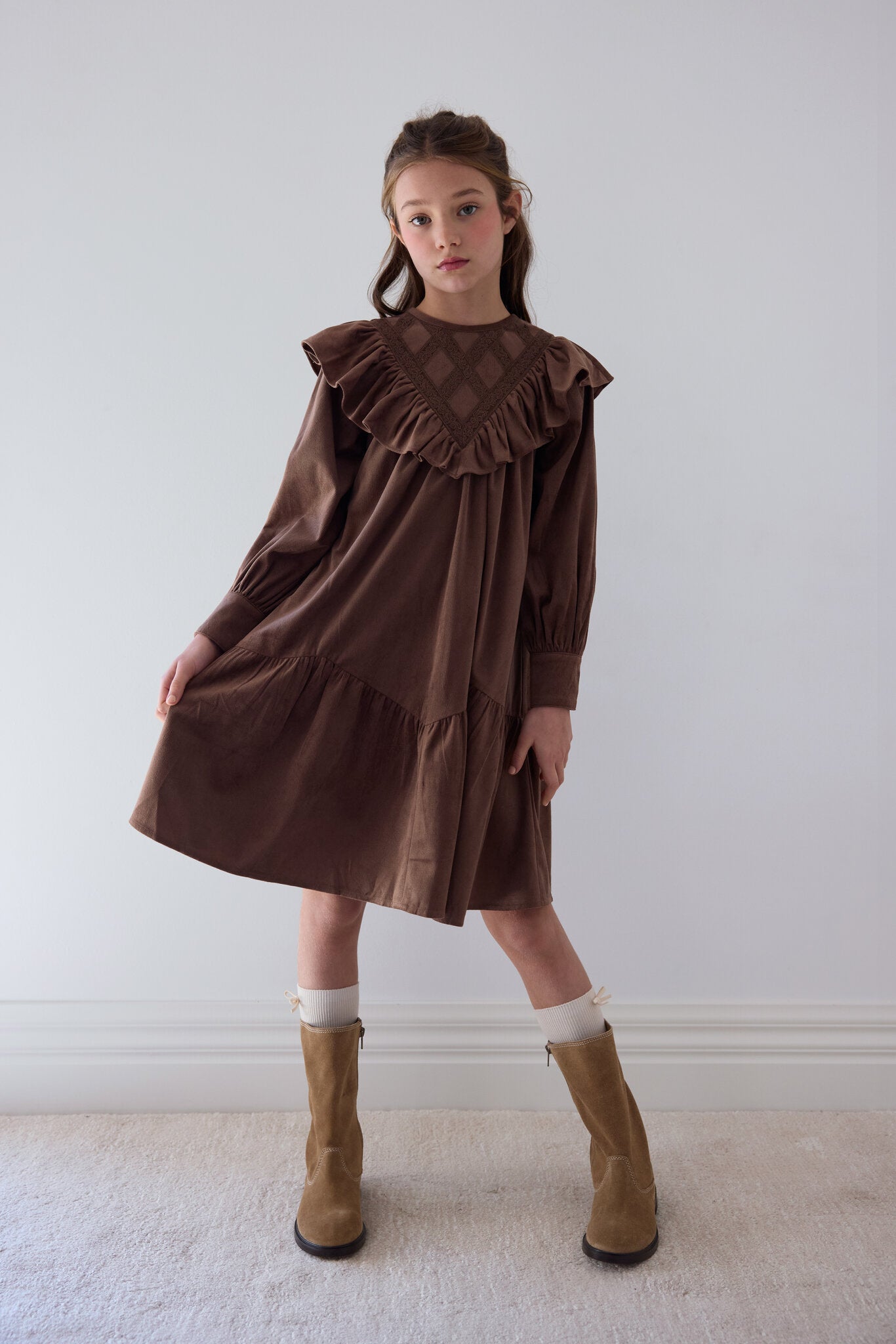 Criss Cross Cord Dress - Chocolate