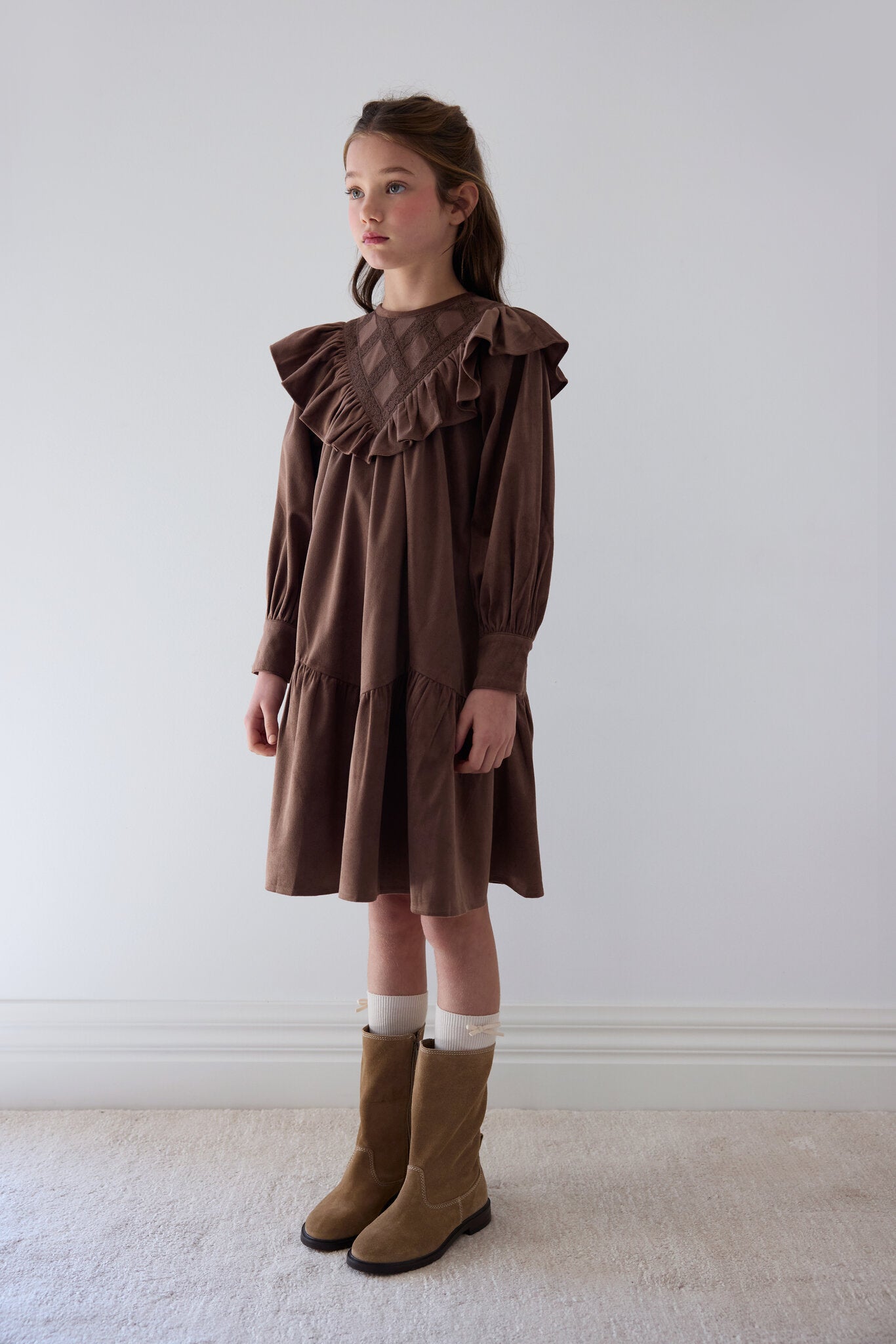 Criss Cross Cord Dress - Chocolate