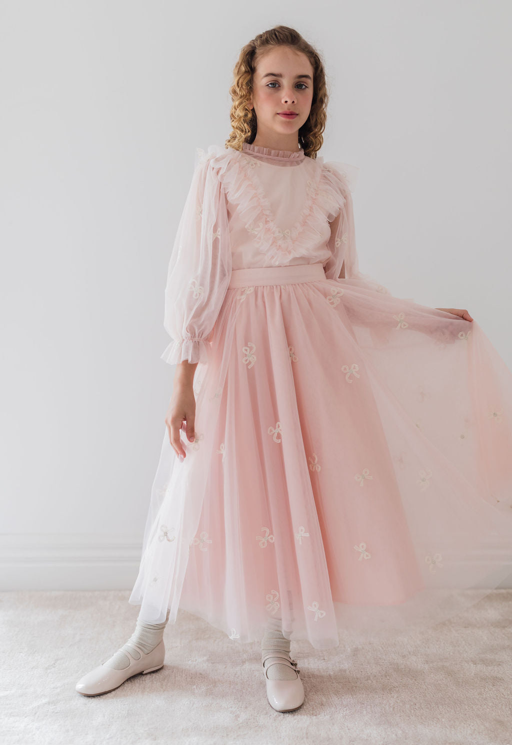 Embroidered Bow Tulle Skirt
