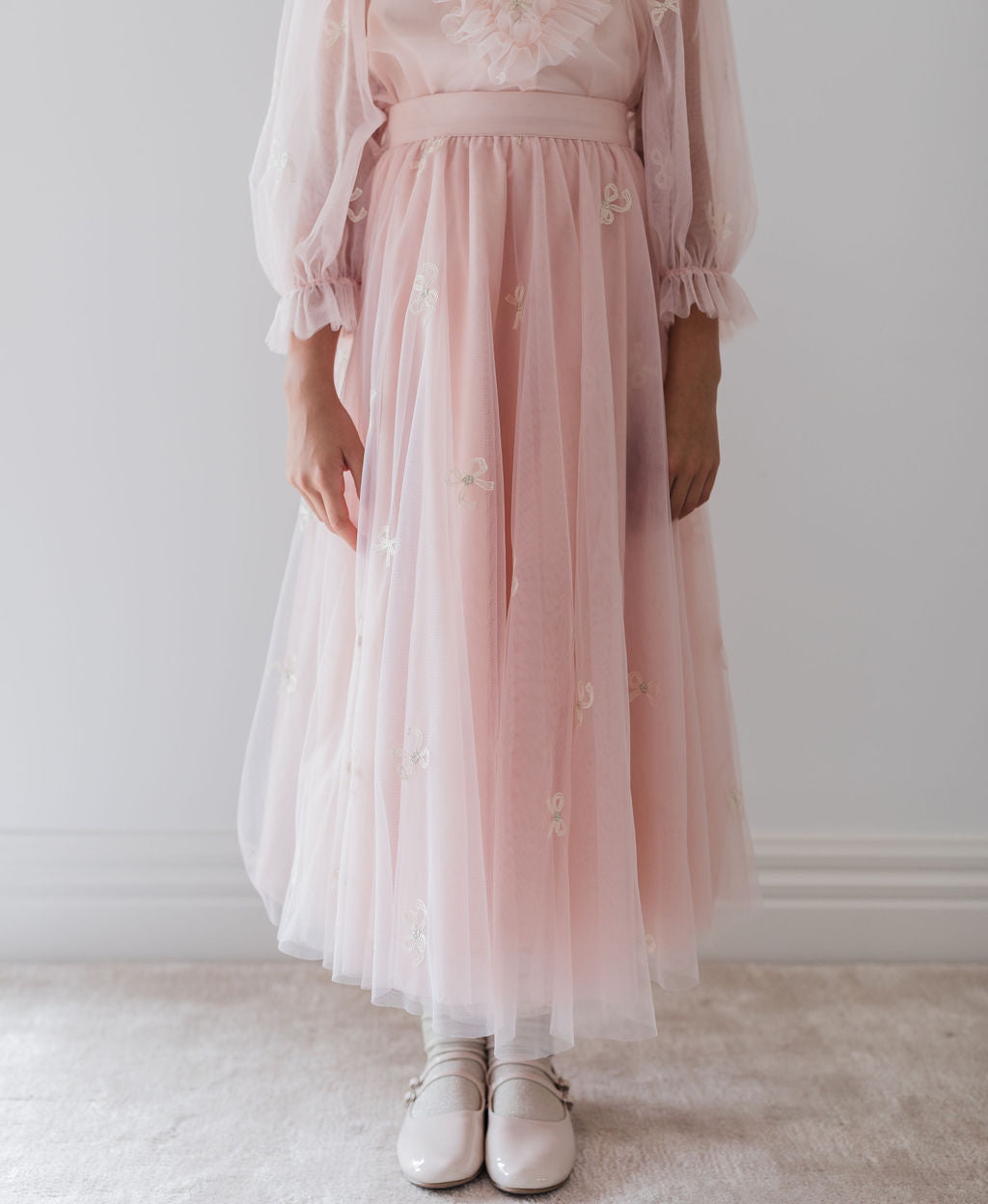 Embroidered Bow Tulle Skirt