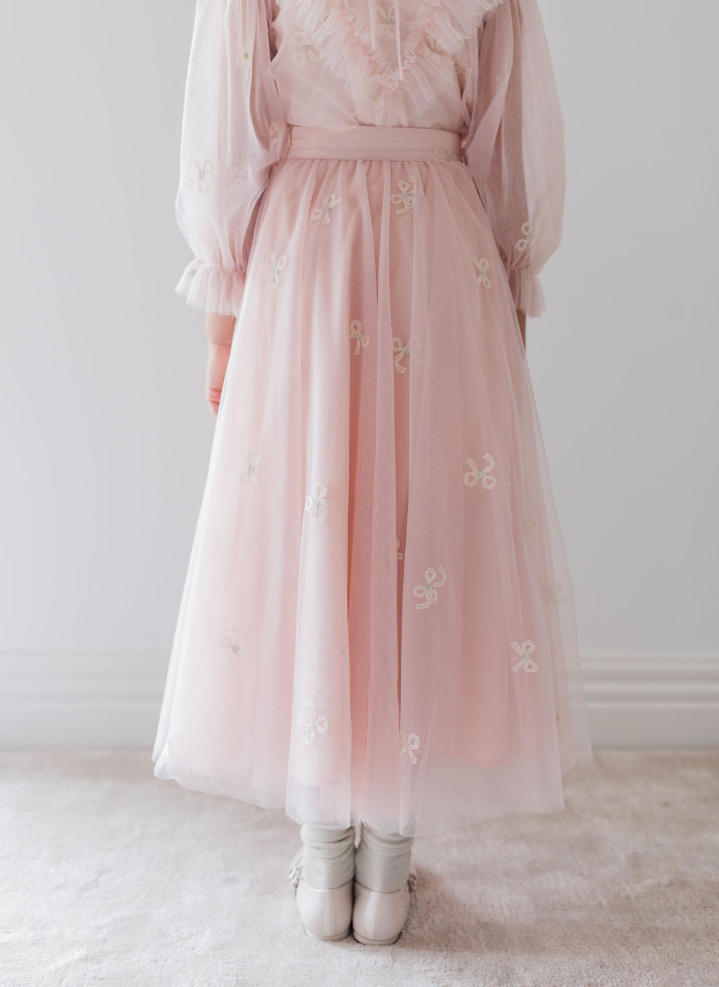 Embroidered Bow Tulle Skirt