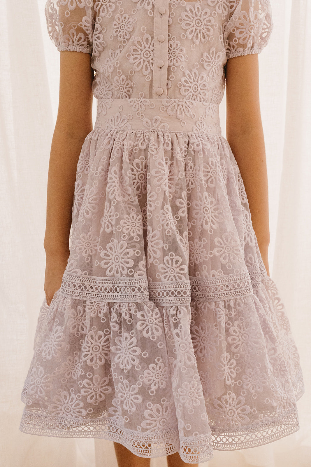 Embroidered Organza Ruffle Hem Skirt