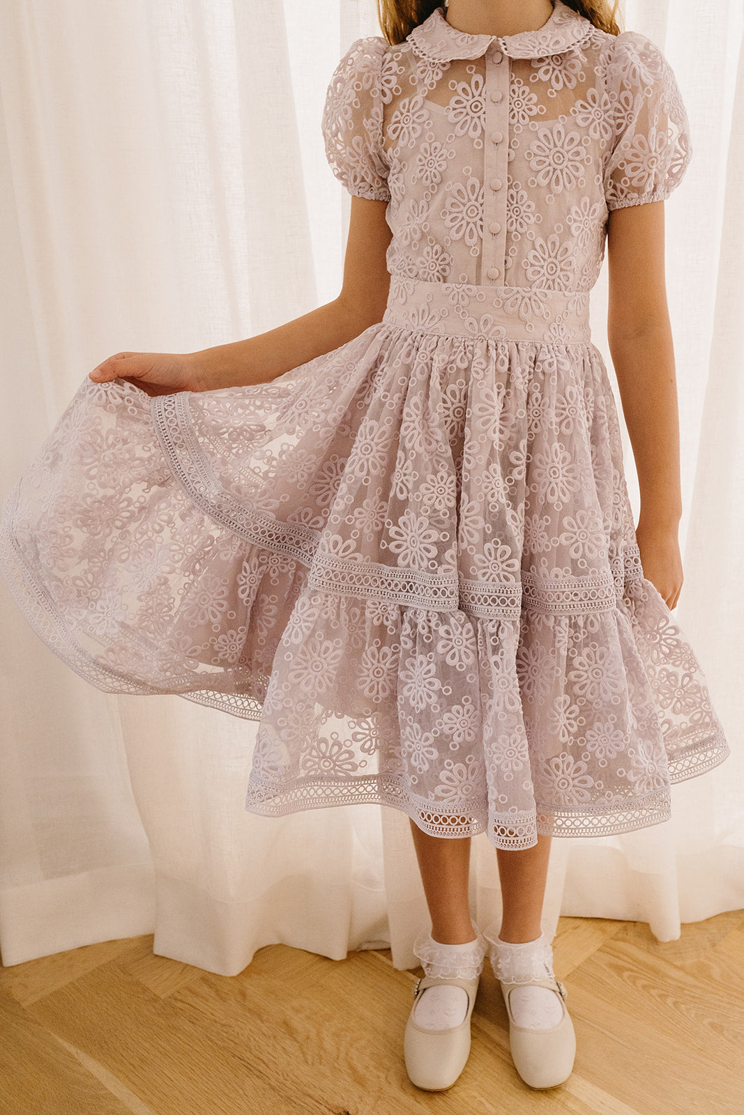Embroidered Organza Ruffle Hem Skirt