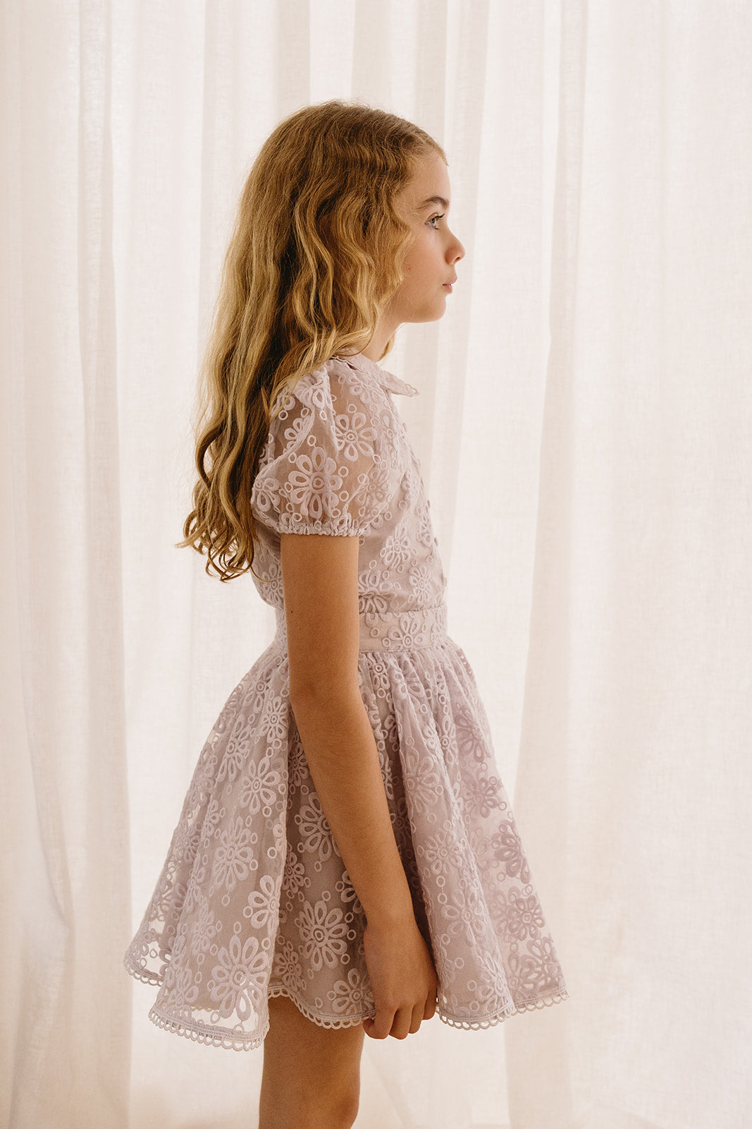 Lilac Embroidered Organza Button Blouse