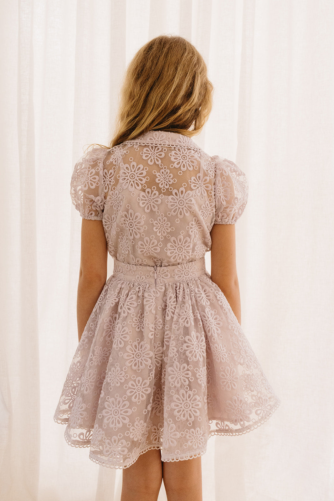 Lilac Embroidered Organza Button Blouse