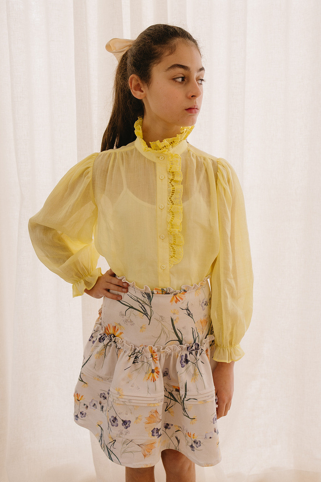 Linen Embroidered Frill Shirt