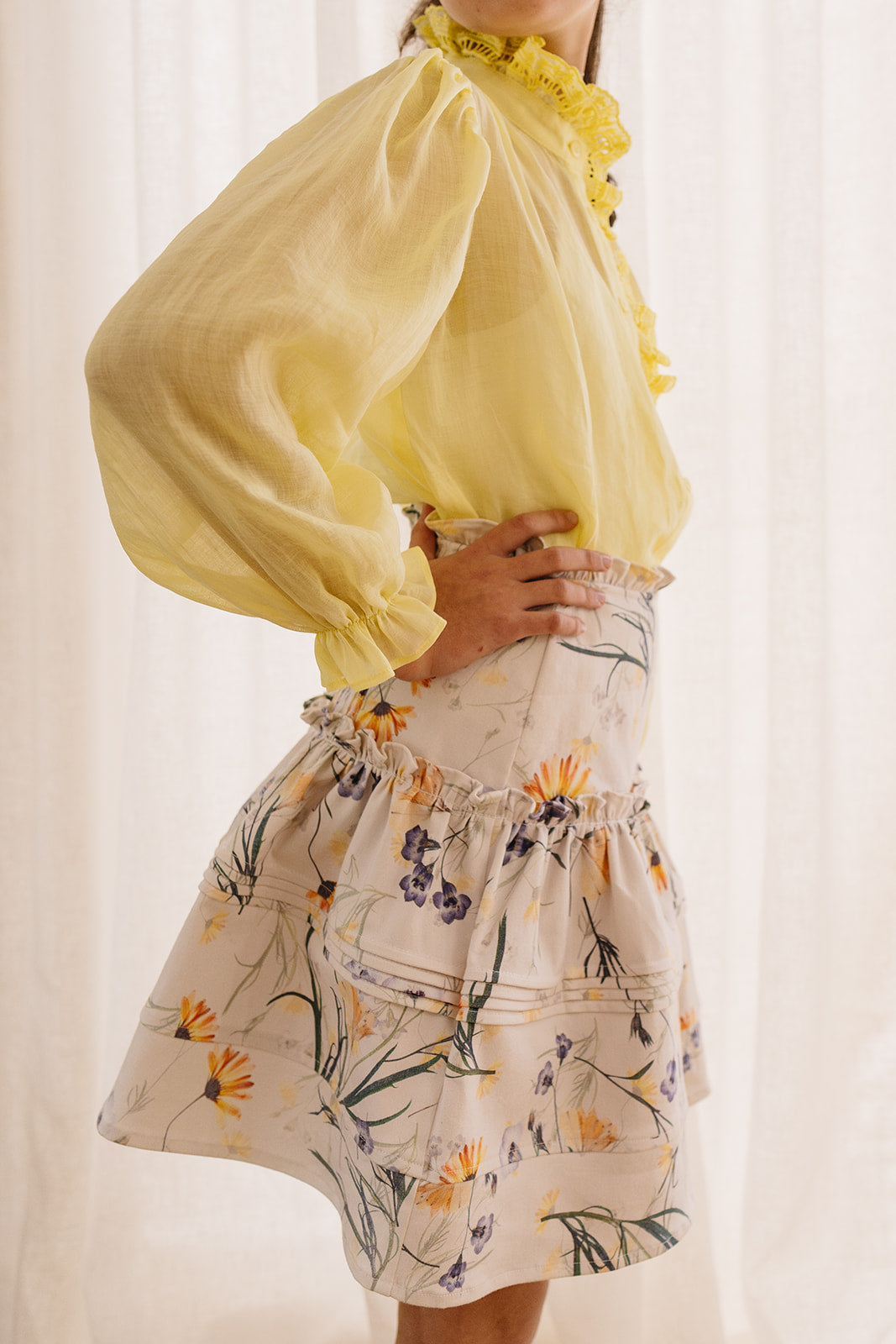 Linen Embroidered Frill Shirt