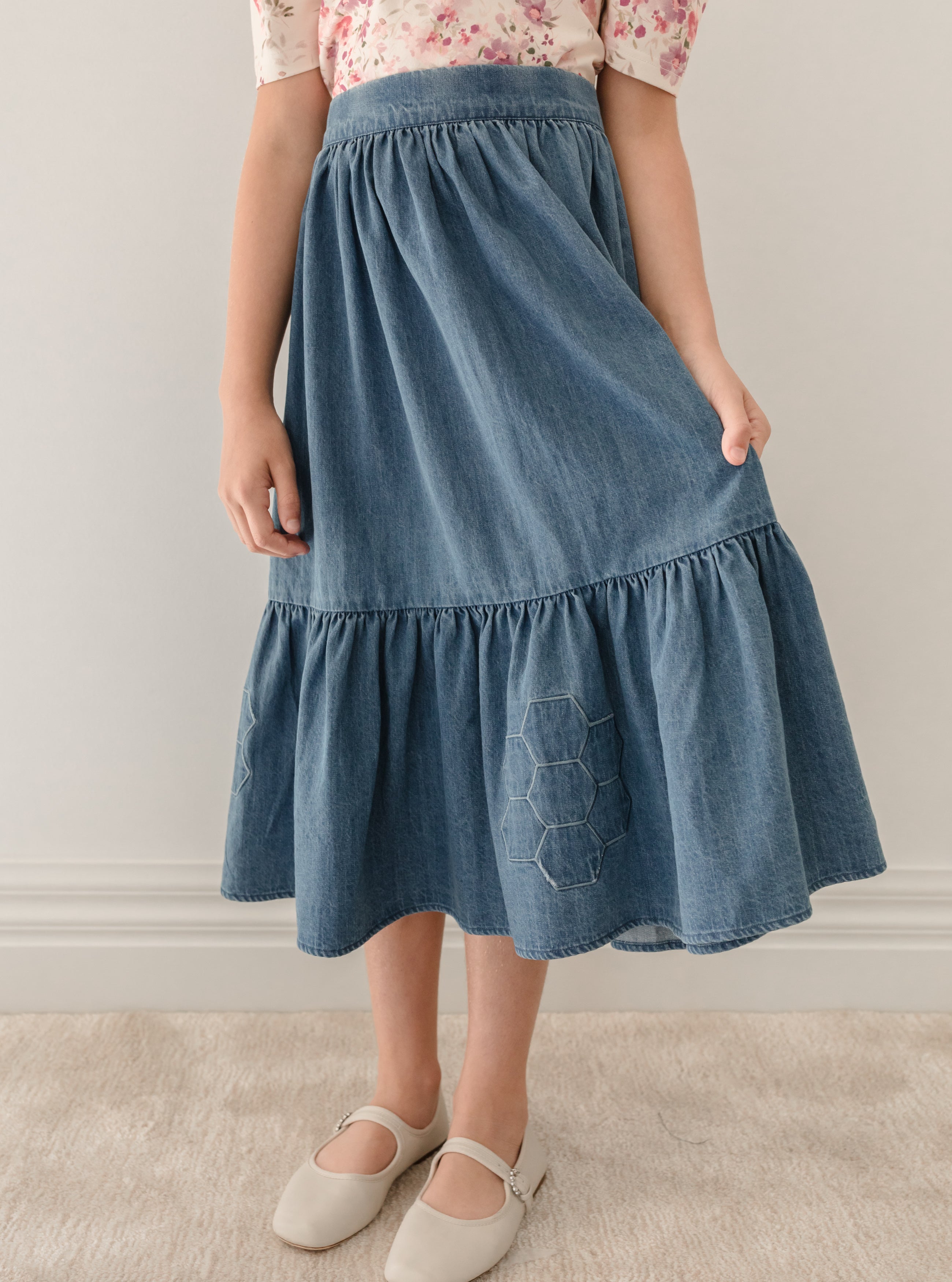 Patchwork Chambray Skirt