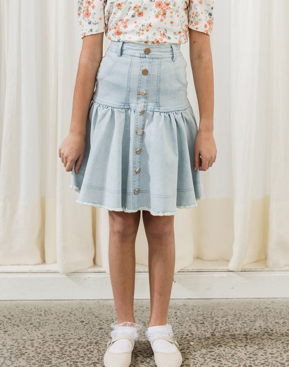 Denim Button Skirt - Light Denim