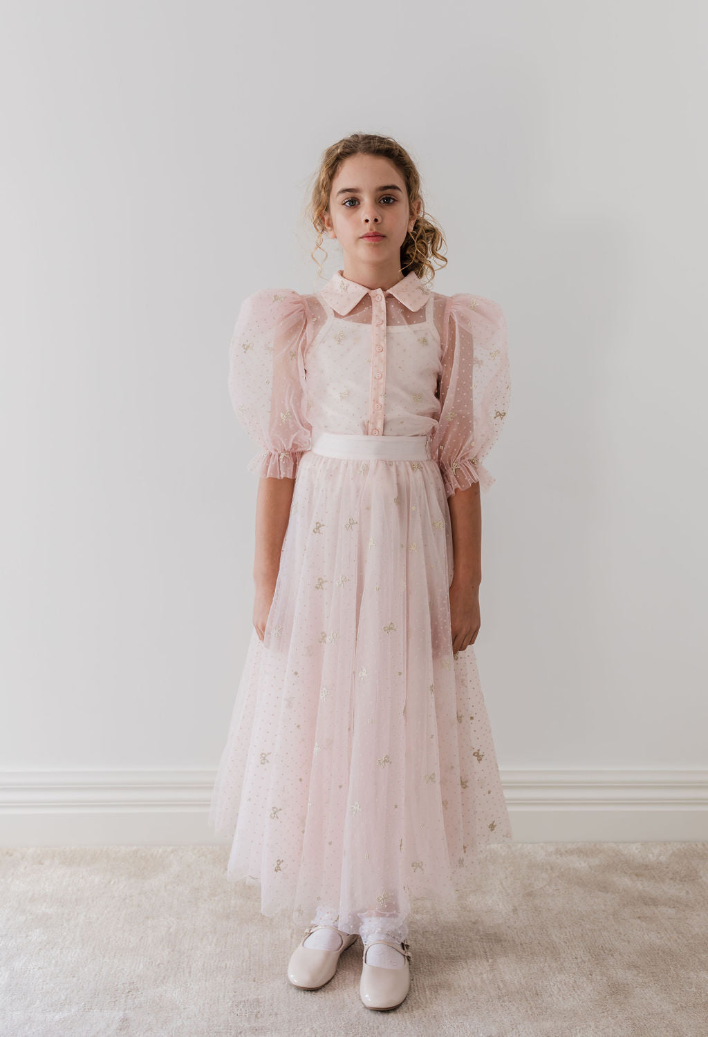 Embroidered Bow Tulle Ball Skirt