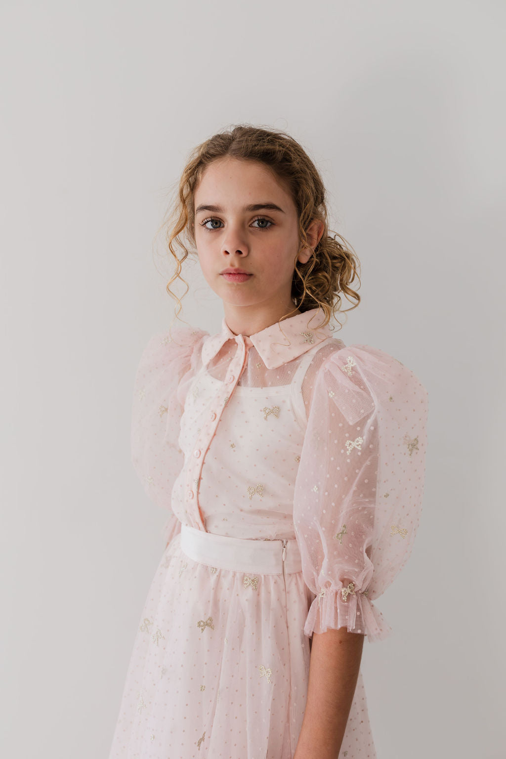 Embroidered Bow Tulle Ball Skirt
