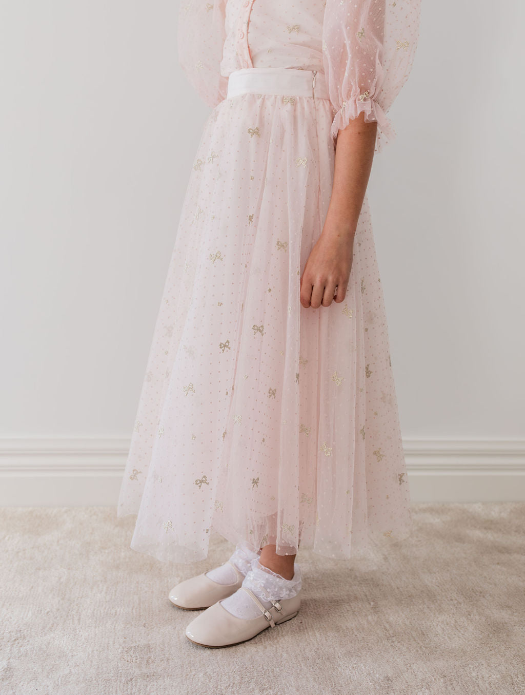 Embroidered Bow Tulle Ball Skirt