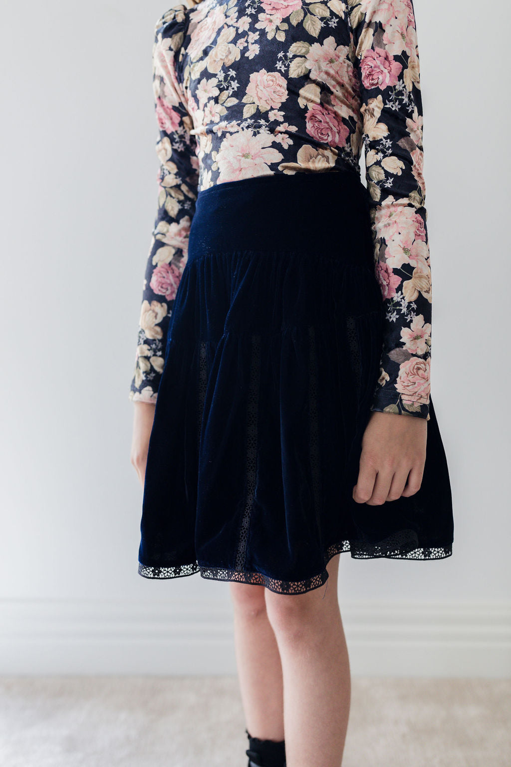 Vertical Lace Velvet Skirt