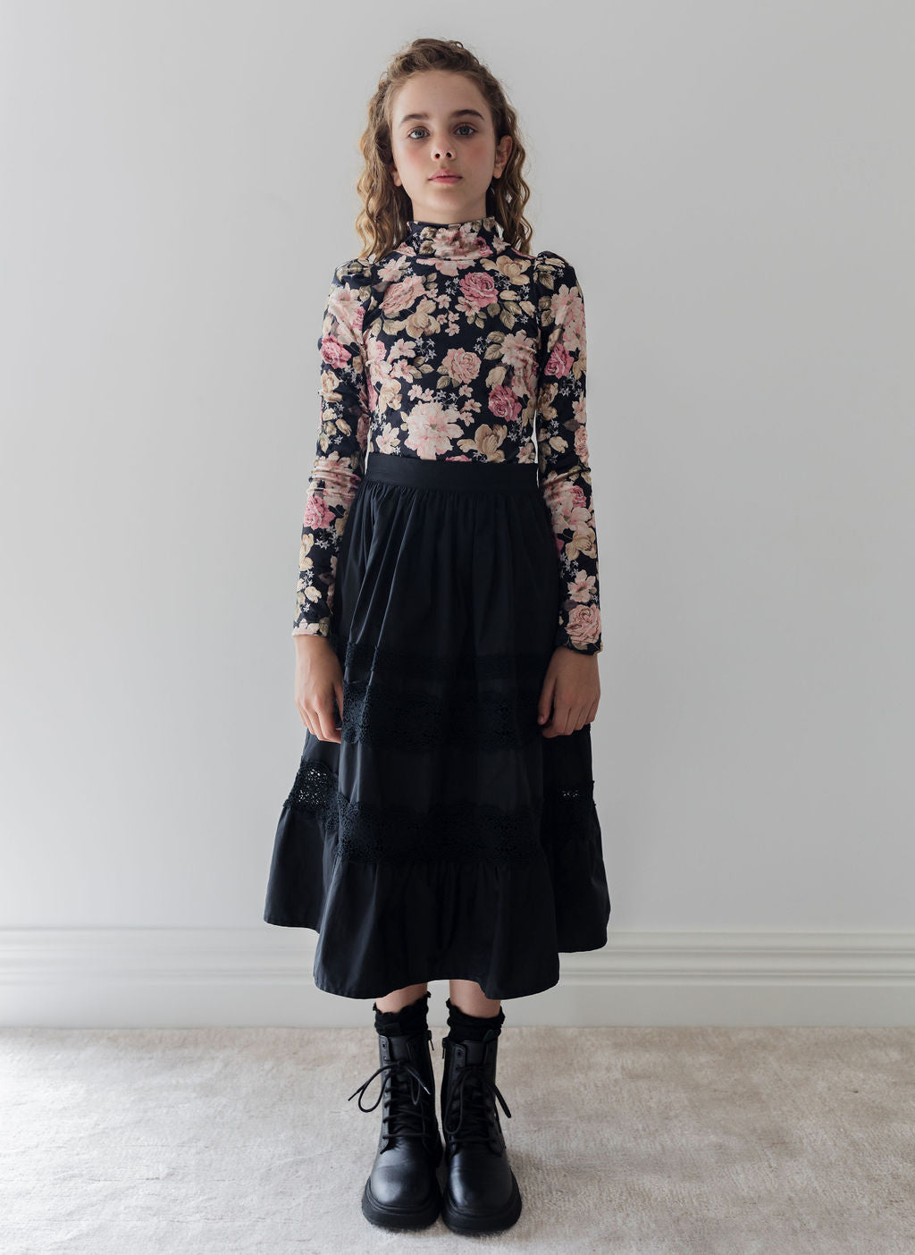 Poplin Lace Midi Skirt