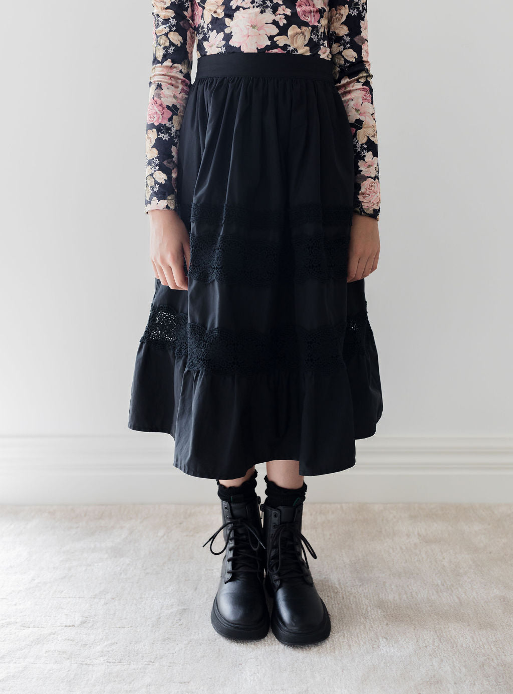 Poplin Lace Midi Skirt
