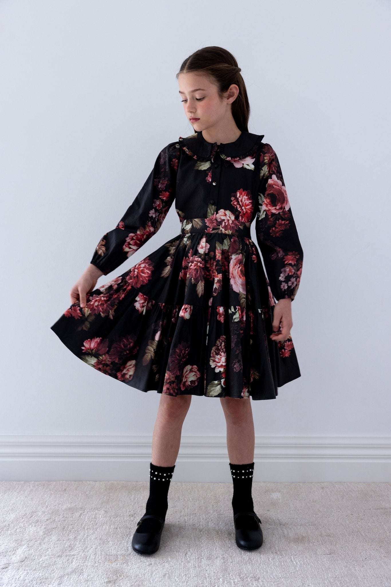 Black Floral Poplin Blouse